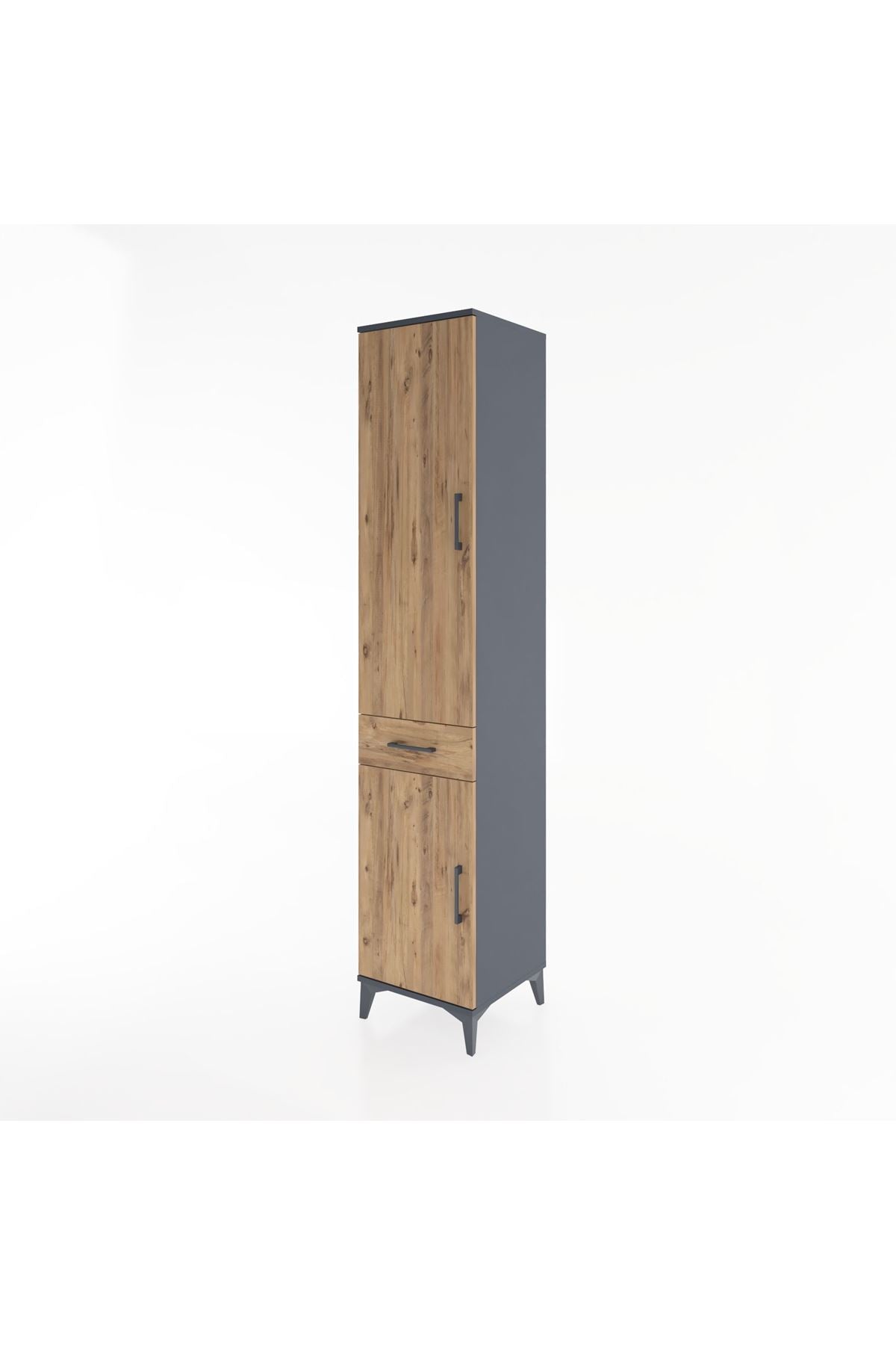 Hyperion Dolap 4 Raflı Tek Çekmeceli 2 Kapaklı 44x44x221 Antrasit-Çam