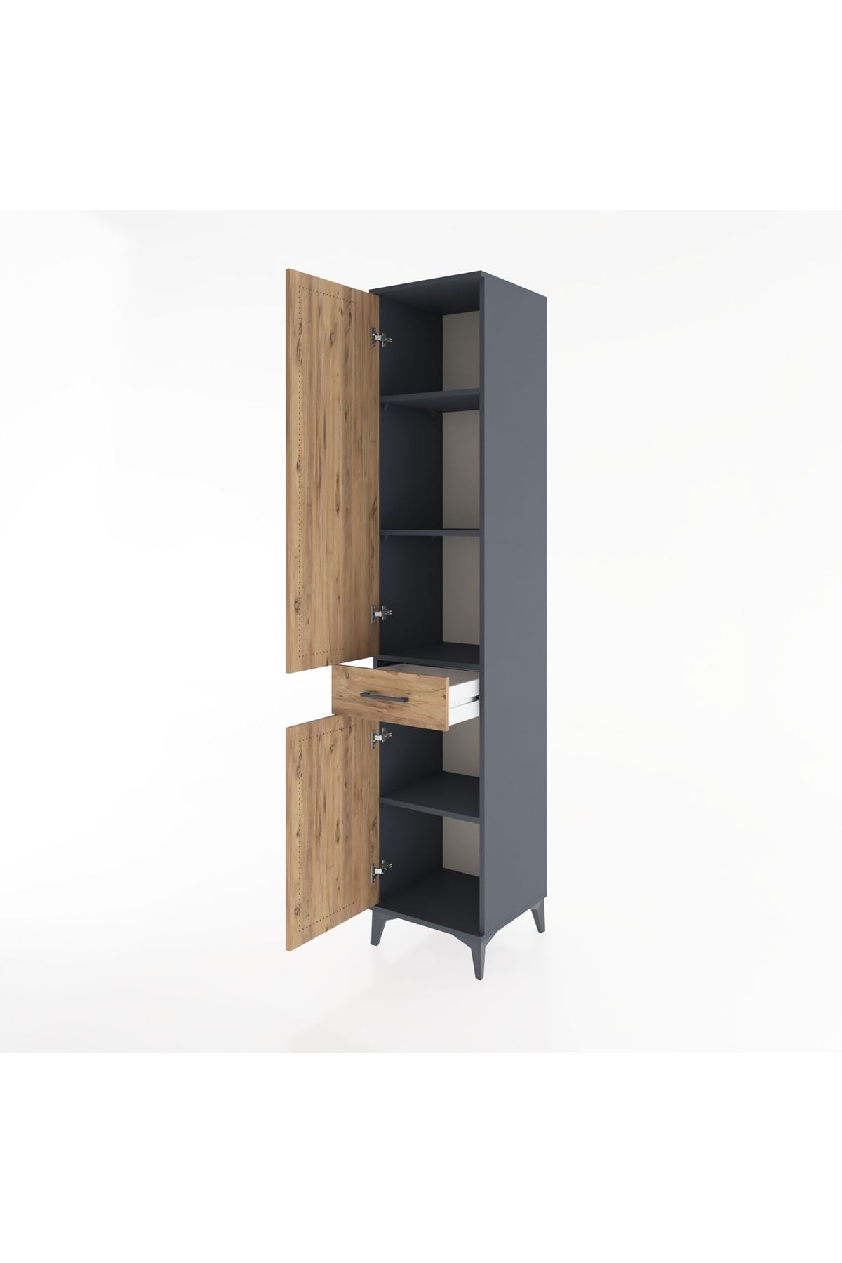 Hyperion Dolap 4 Raflı Tek Çekmeceli 2 Kapaklı 44x44x221 Antrasit-Çam