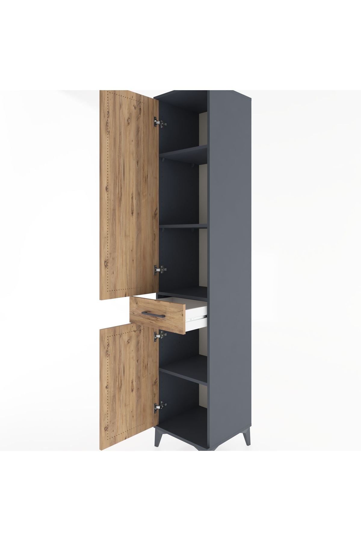 Hyperion Dolap 4 Raflı Tek Çekmeceli 2 Kapaklı 44x44x221 Antrasit-Çam