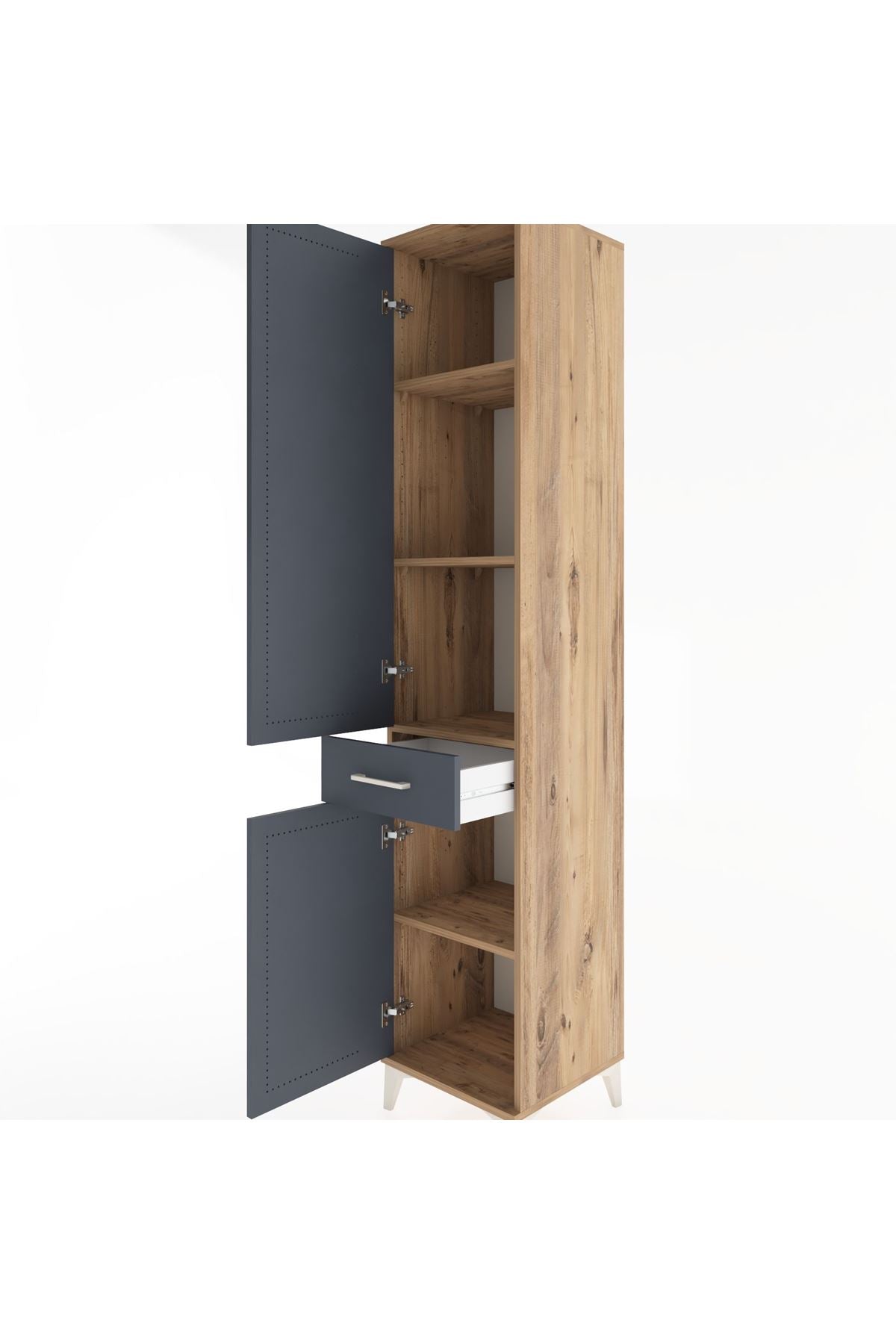 Hyperion Dolap 4 Raflı Tek Çekmeceli 2 Kapaklı 44x44x221 Çam-Antrasit