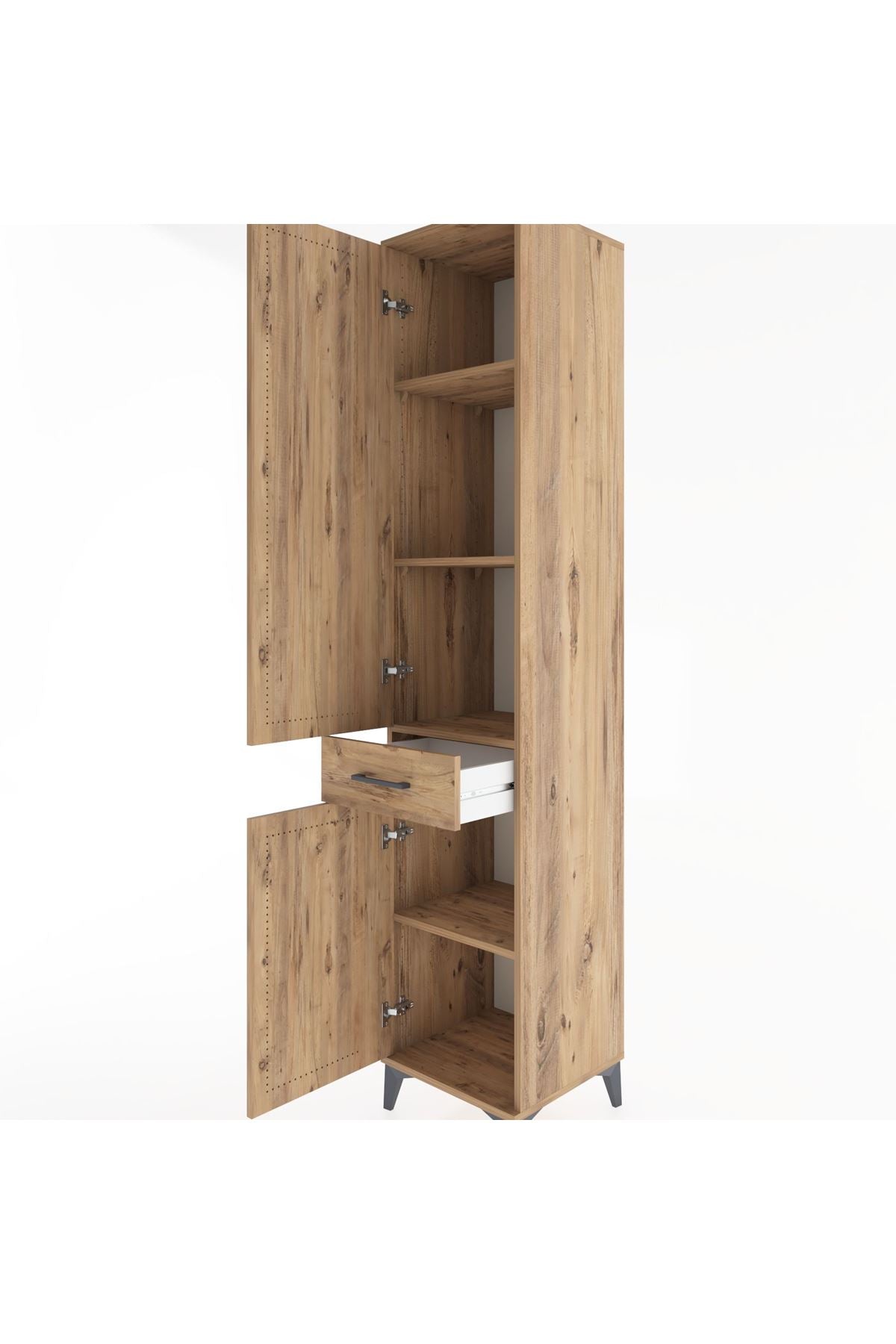 Hyperion Dolap 4 Raflı Tek Çekmeceli 2 Kapaklı 44x44x221 Çam-Çam