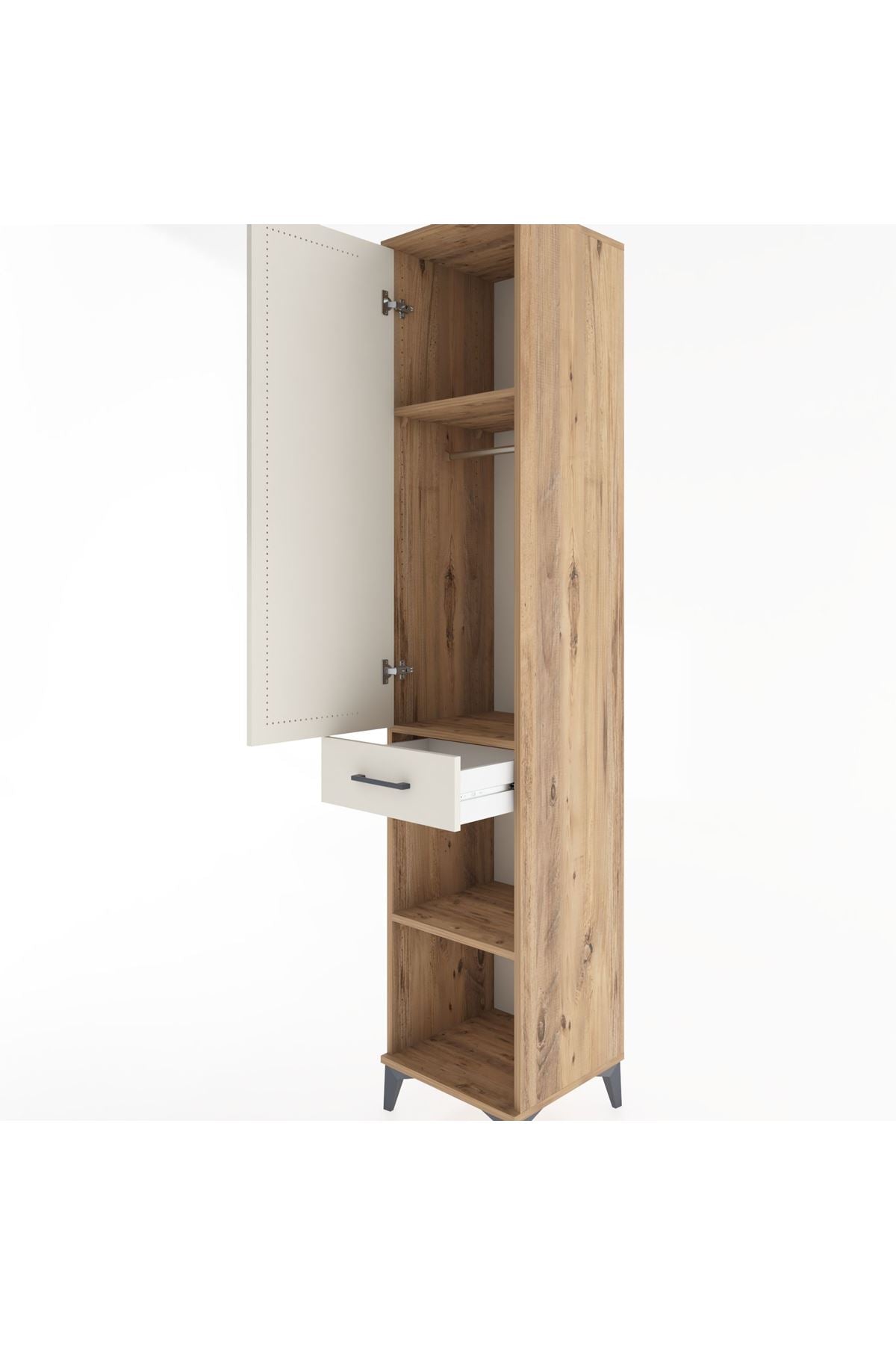 Hyperion Dolap 3 Raflı Tek Çekmeceli Tek Askılı 44x44x221 Çam-Aytaşı