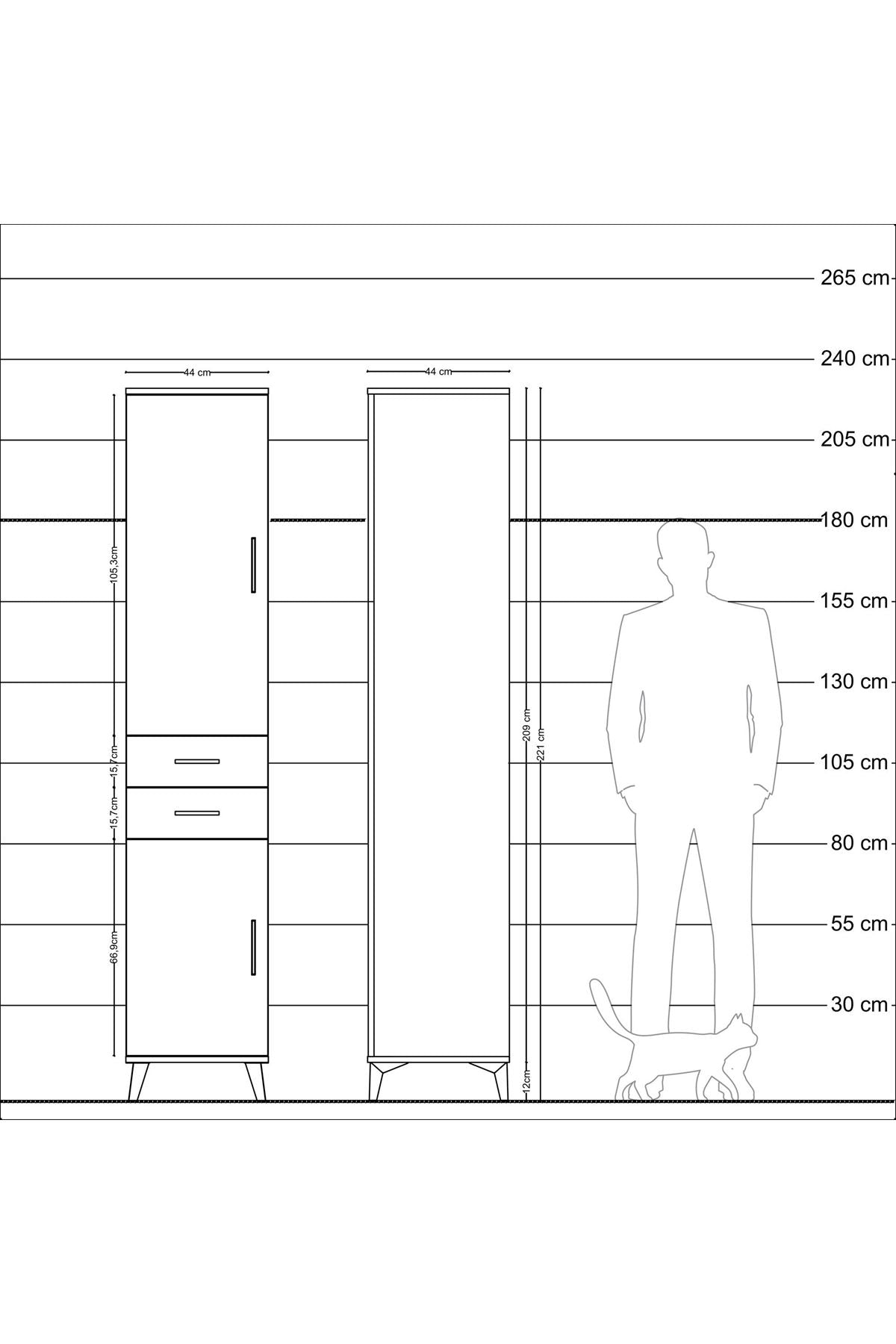 Hyperion Dolap 3 Raflı 2 Çekmeceli Tek Askılı 44x44x221 Aytaşı-Çam