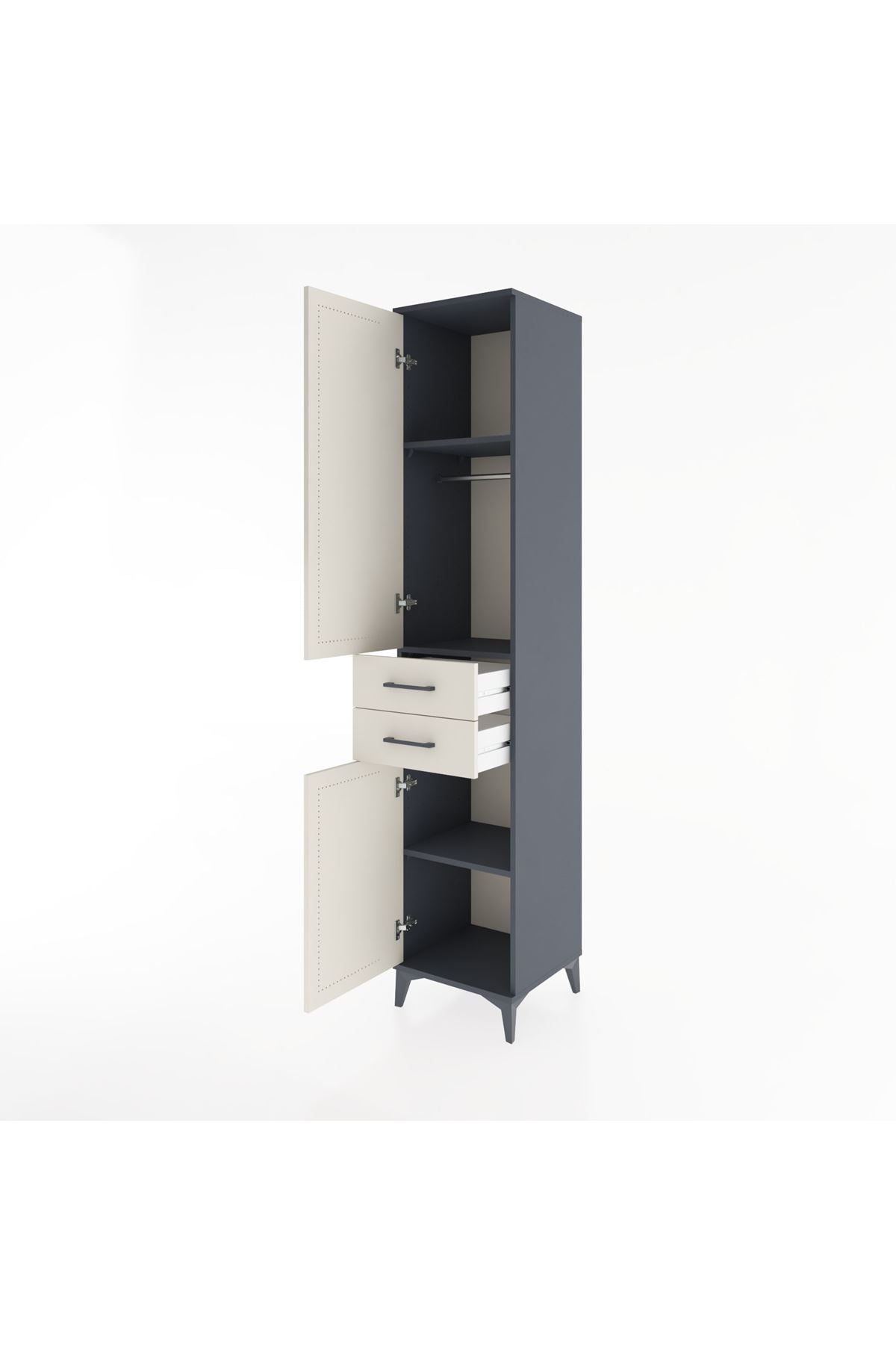 Hyperion Dolap 3 Raflı 2 Çekmeceli Tek Askılı 44x44x221 Antrasit-Aytaşı