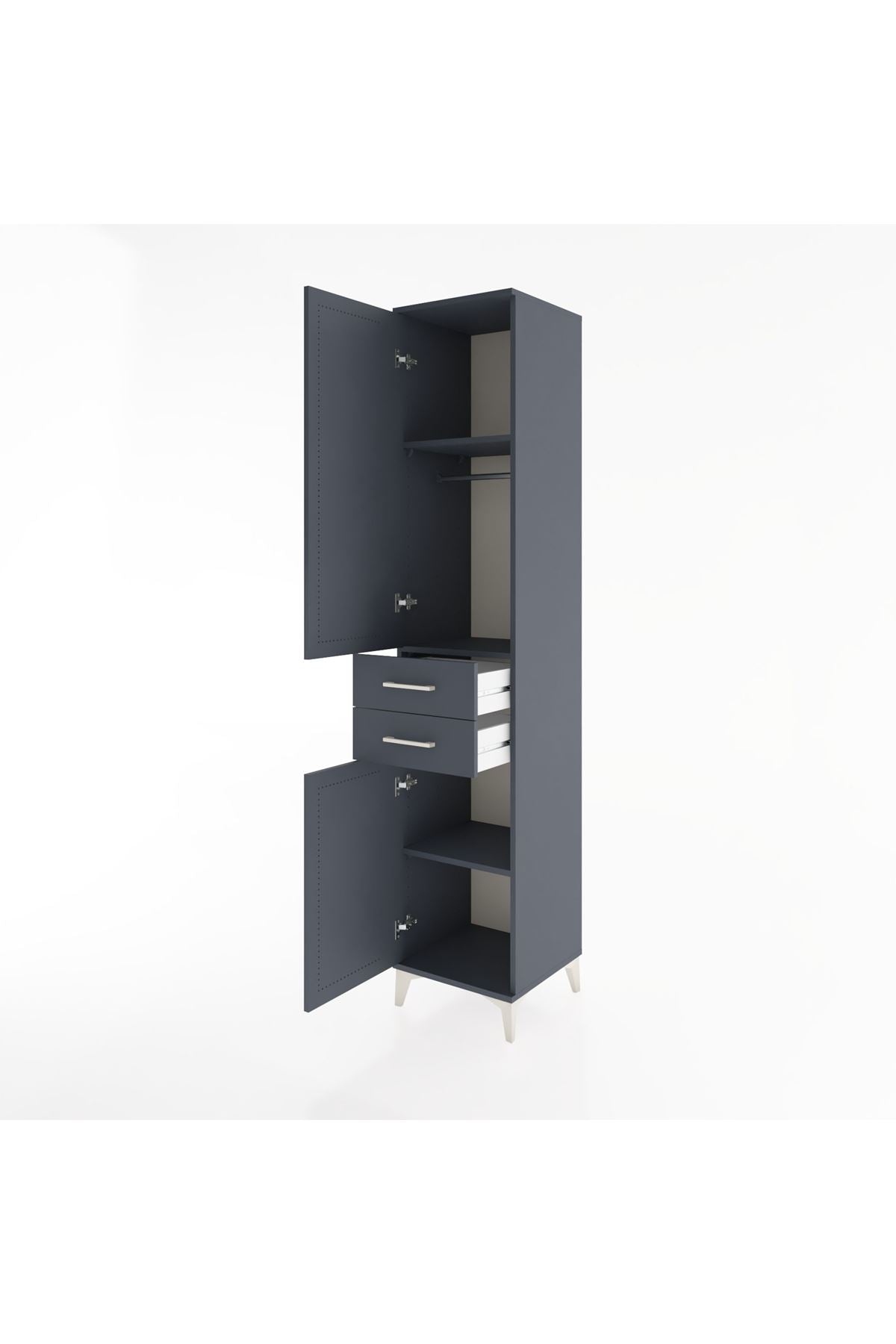 Hyperion Dolap 3 Raflı 2 Çekmeceli Tek Askılı 44x44x221 Antrasit-Antrasit