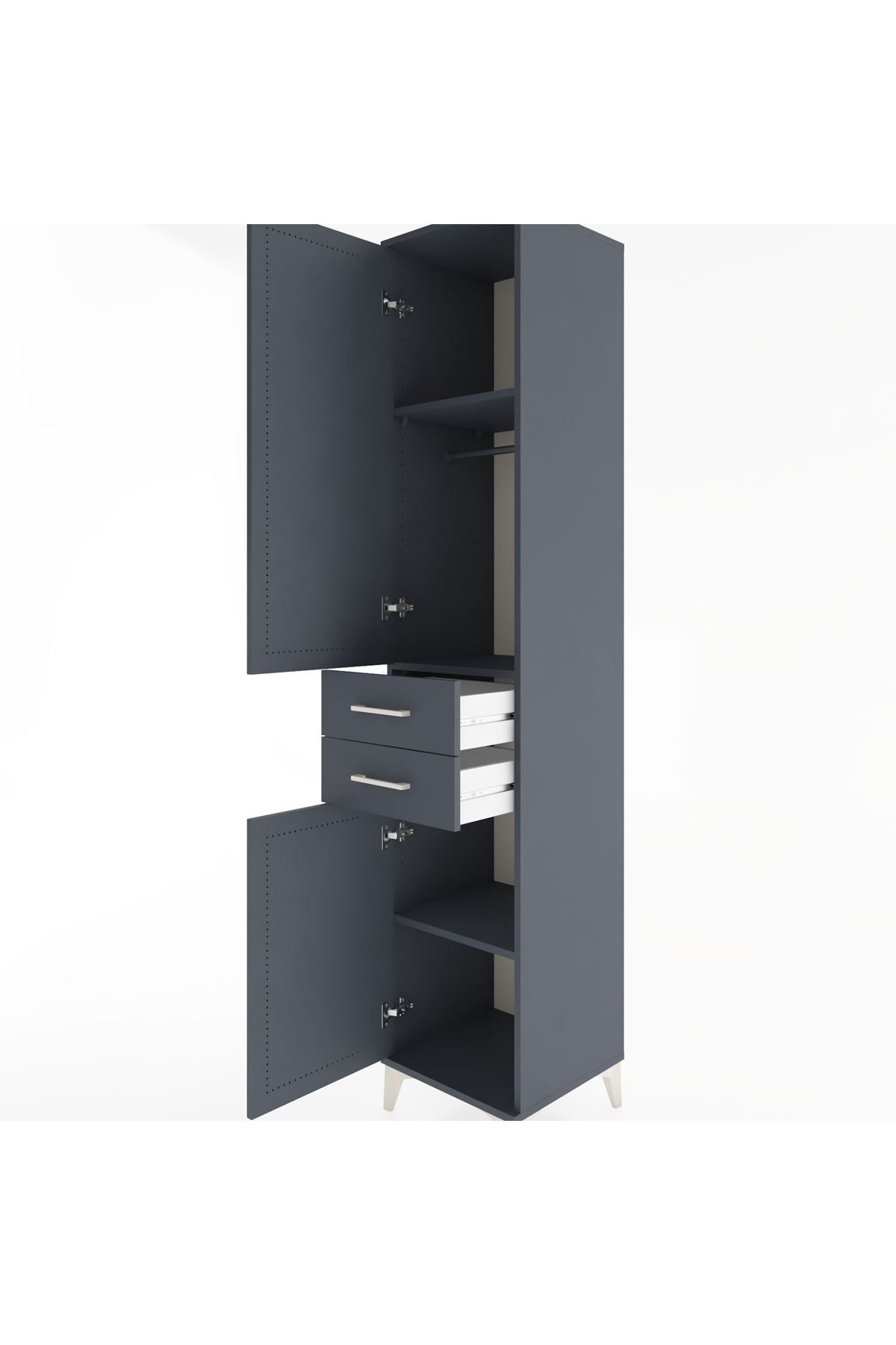 Hyperion Dolap 3 Raflı 2 Çekmeceli Tek Askılı 44x44x221 Antrasit-Antrasit