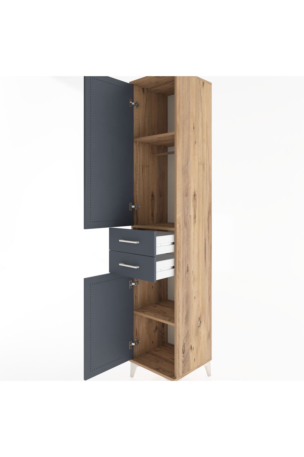 Hyperion Dolap 3 Raflı 2 Çekmeceli Tek Askılı 44x44x221 Çam-Antrasit