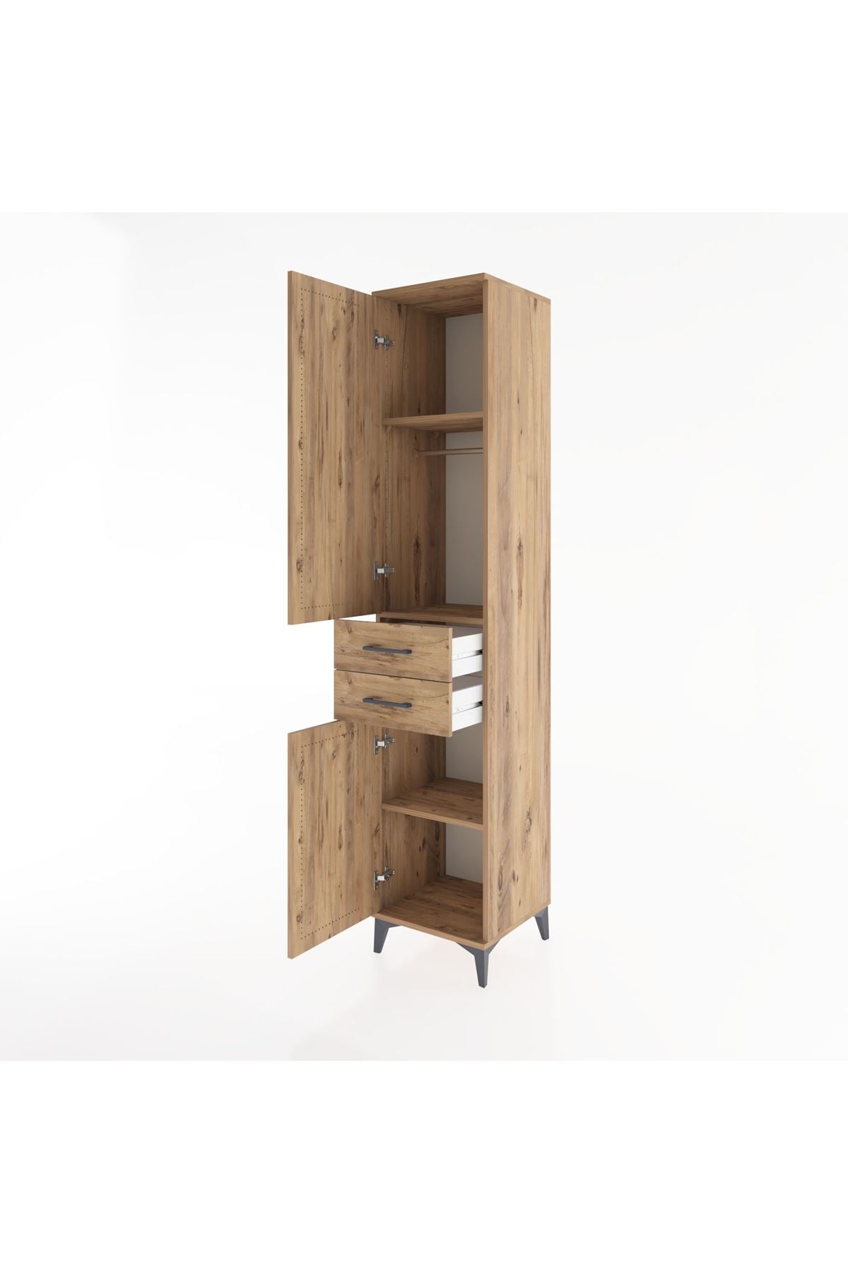 Hyperion Dolap 3 Raflı 2 Çekmeceli Tek Askılı 44x44x221 Çam-Çam