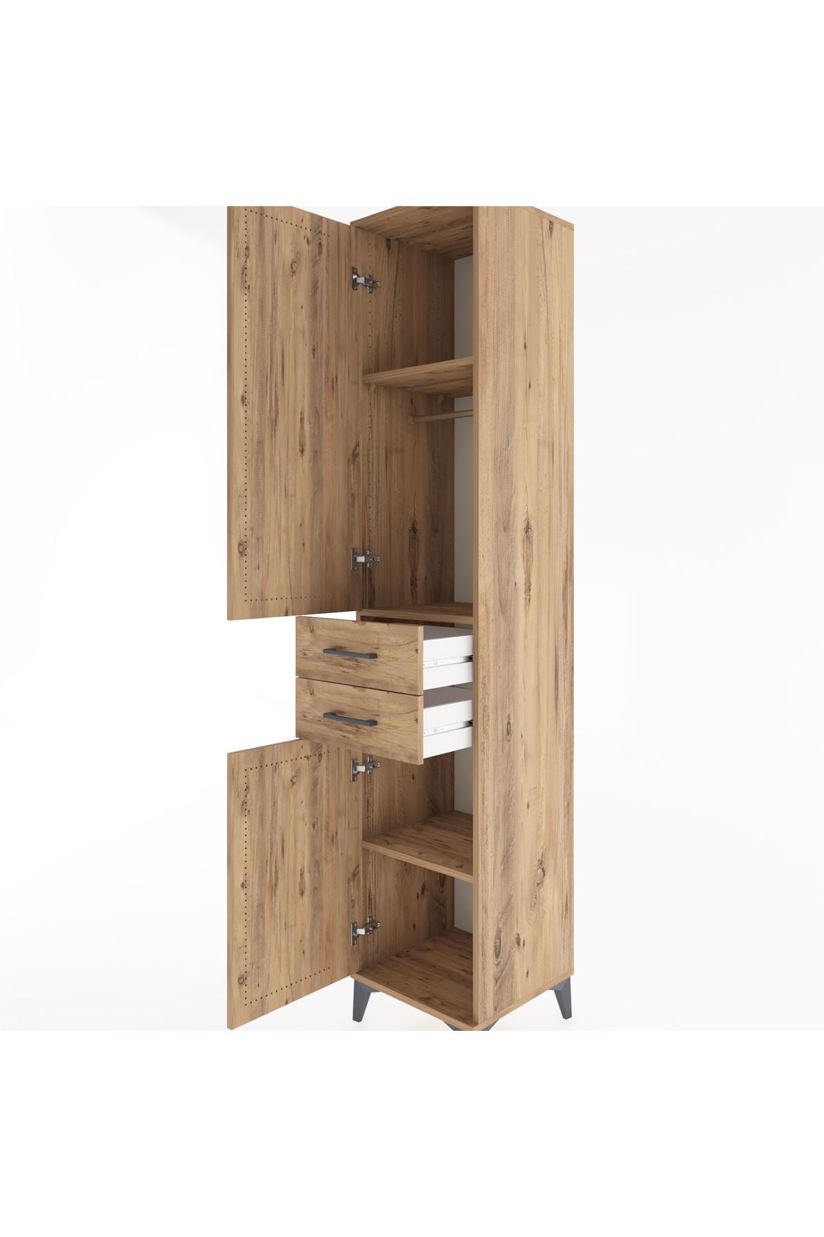 Hyperion Dolap 3 Raflı 2 Çekmeceli Tek Askılı 44x44x221 Çam-Çam