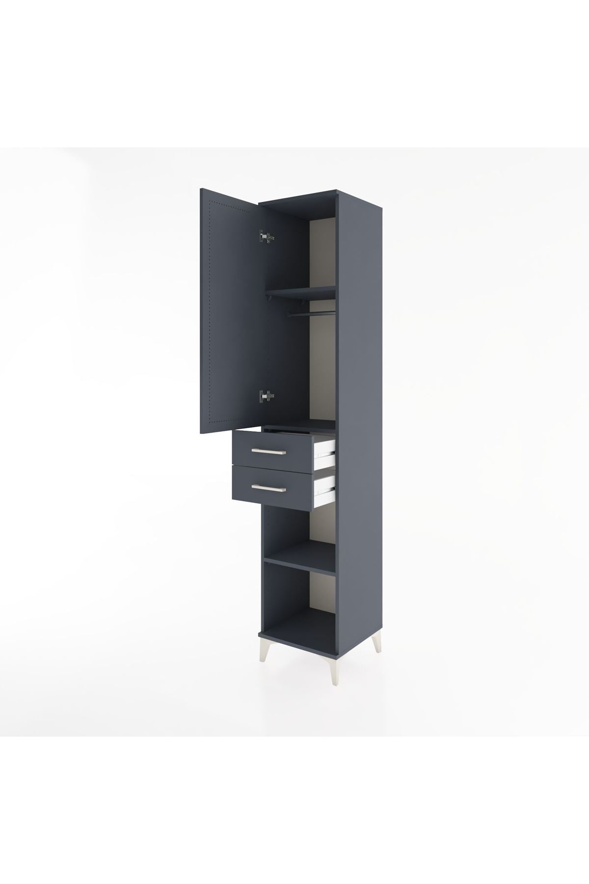 Hyperion Dolap 3 Raflı 2 Çekmeceli Tek Askılı 44x44x221 Antrasit-Antrasit