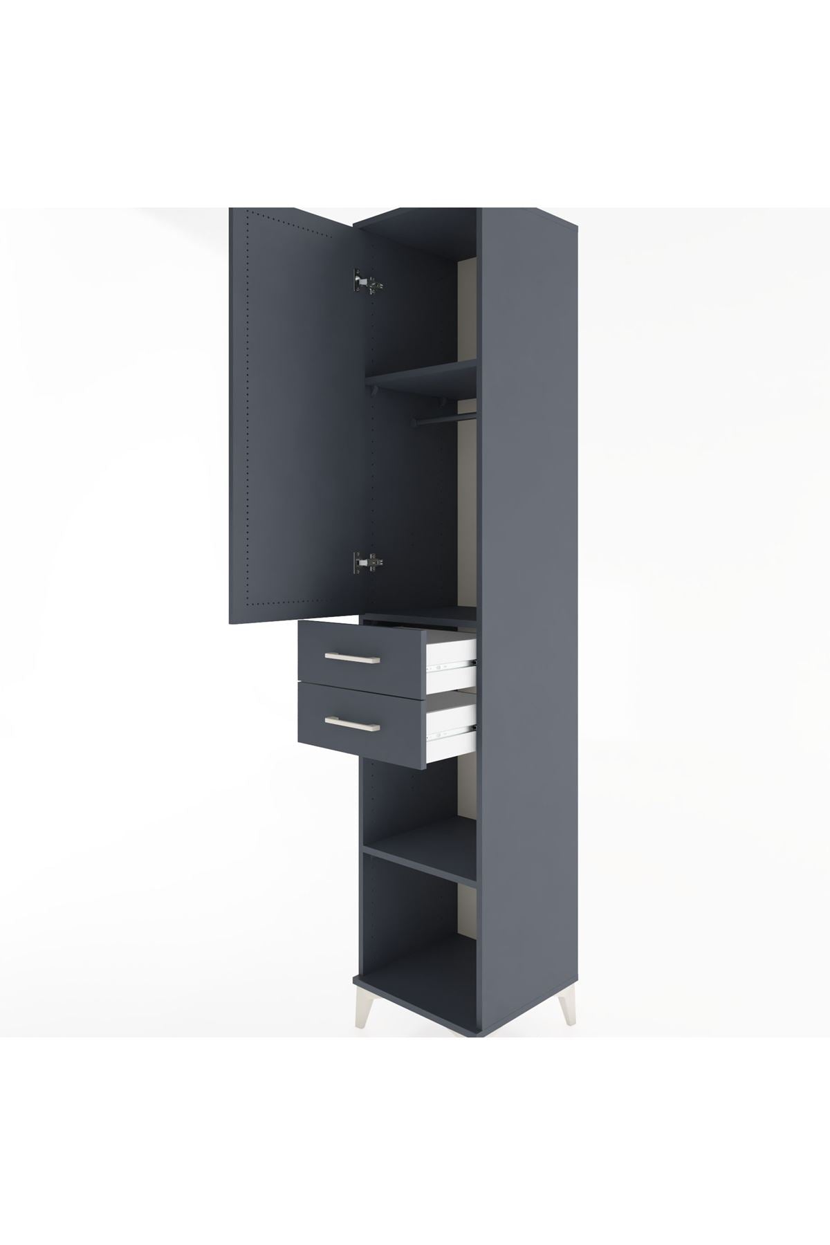 Hyperion Dolap 3 Raflı 2 Çekmeceli Tek Askılı 44x44x221 Antrasit-Antrasit