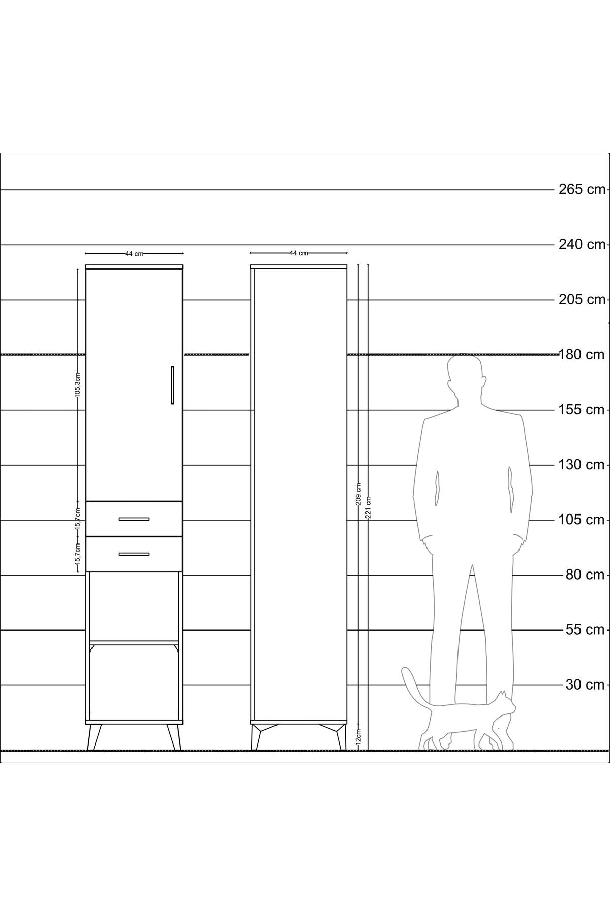 Hyperion Dolap 3 Raflı 2 Çekmeceli Tek Askılı 44x44x221 Antrasit-Antrasit