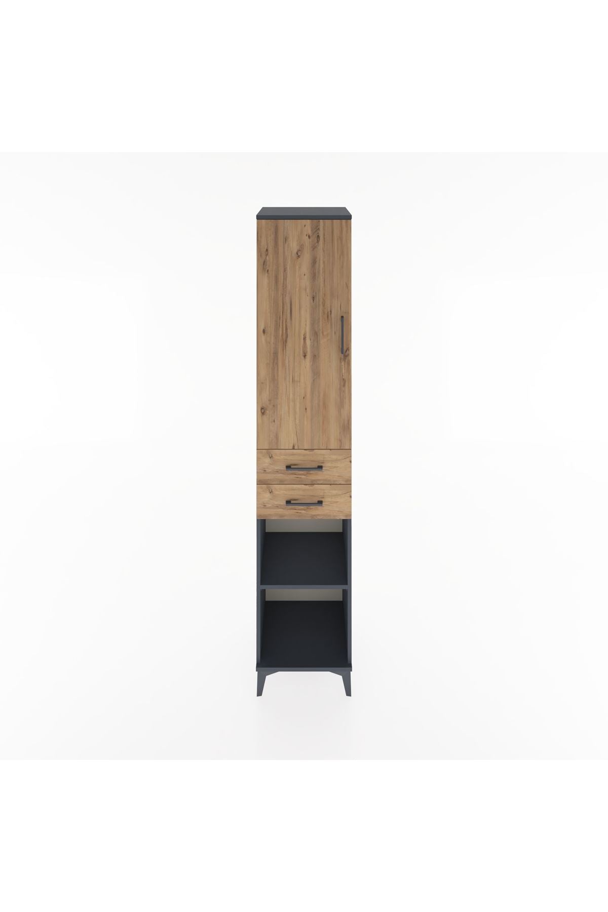 Hyperion Dolap 3 Raflı 2 Çekmeceli Tek Askılı 44x44x221 Antrasit-Çam