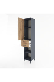 Hyperion Dolap 3 Raflı 2 Çekmeceli Tek Askılı 44x44x221 Antrasit-Çam