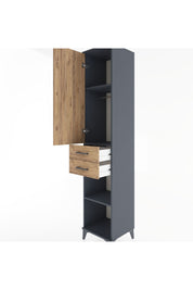 Hyperion Dolap 3 Raflı 2 Çekmeceli Tek Askılı 44x44x221 Antrasit-Çam