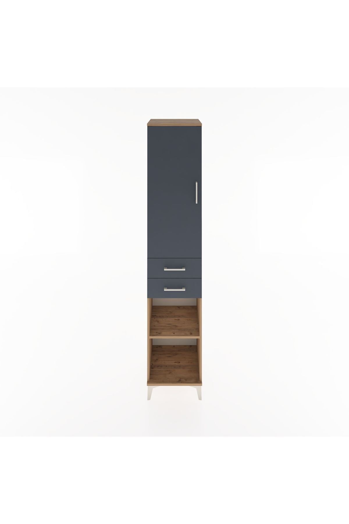 Hyperion Dolap 3 Raflı 2 Çekmeceli Tek Askılı 44x44x221 Çam-Antrasit