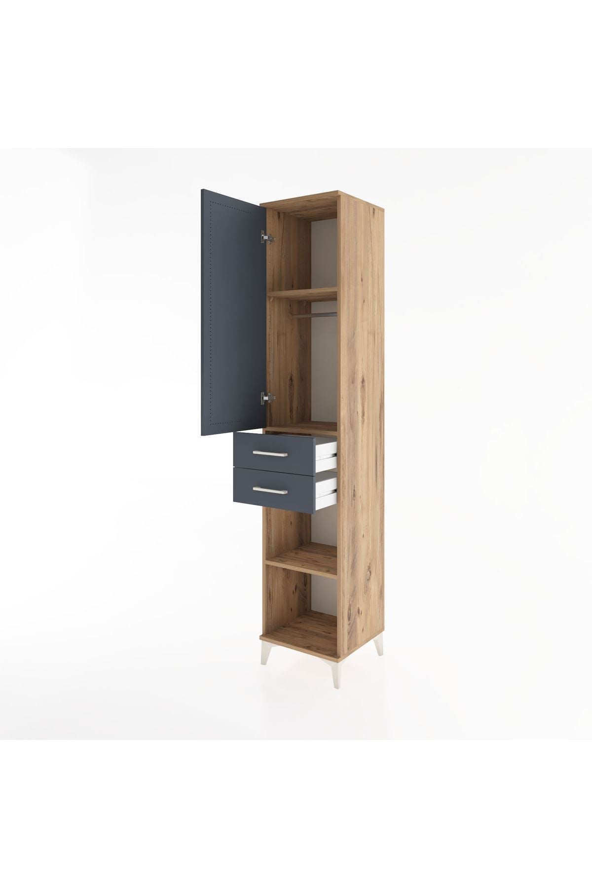 Hyperion Dolap 3 Raflı 2 Çekmeceli Tek Askılı 44x44x221 Çam-Antrasit