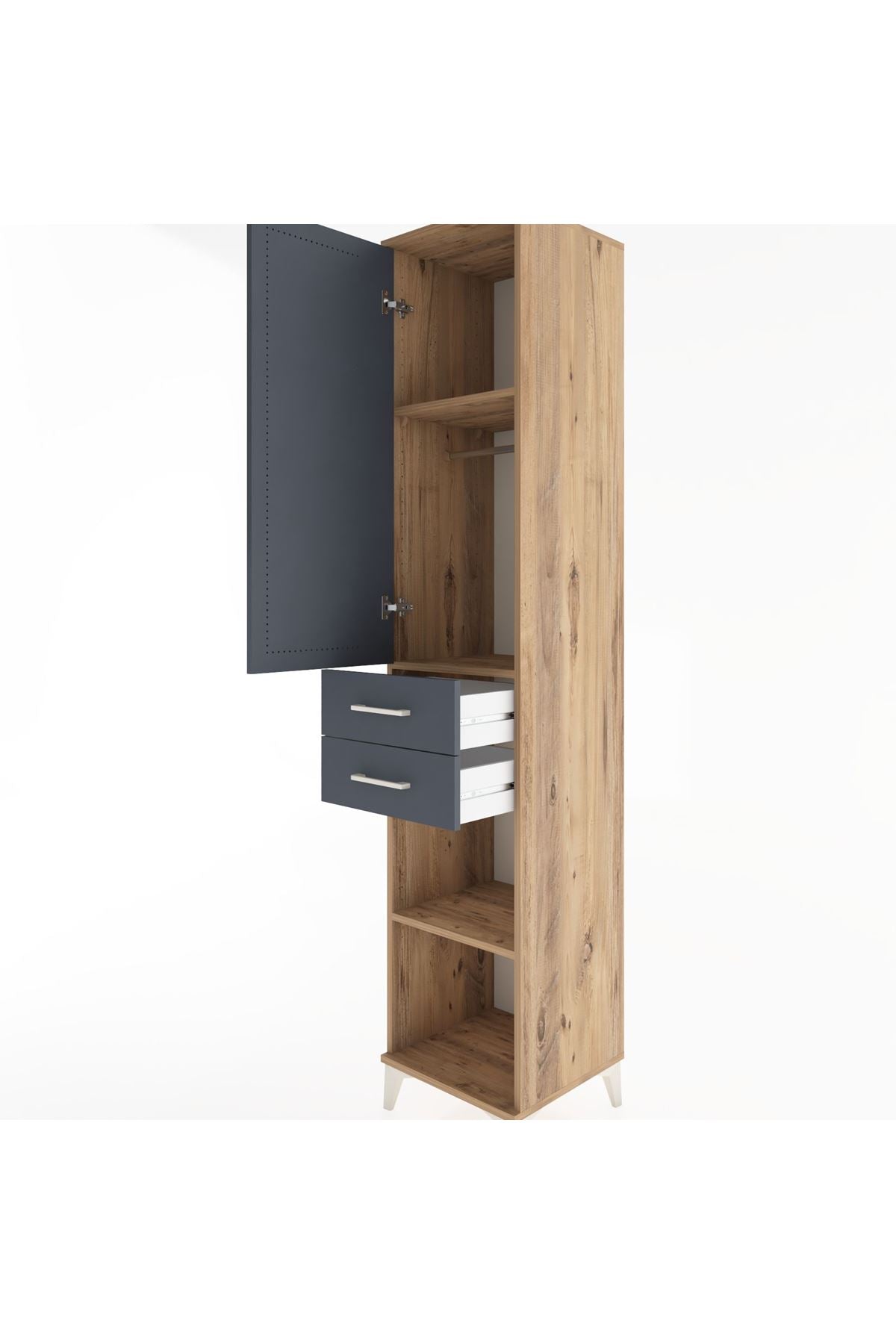 Hyperion Dolap 3 Raflı 2 Çekmeceli Tek Askılı 44x44x221 Çam-Antrasit