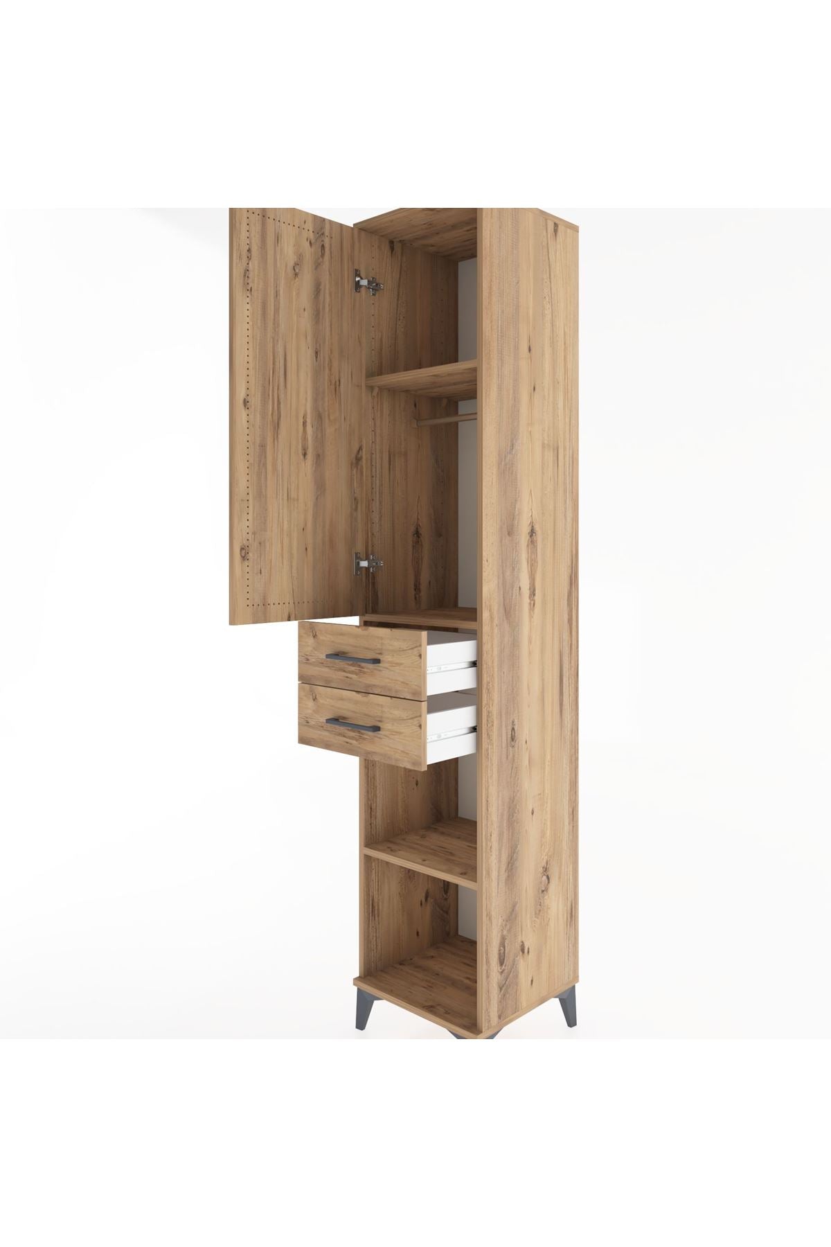 Hyperion Dolap 3 Raflı 2 Çekmeceli Tek Askılı 44x44x221 Çam-Çam