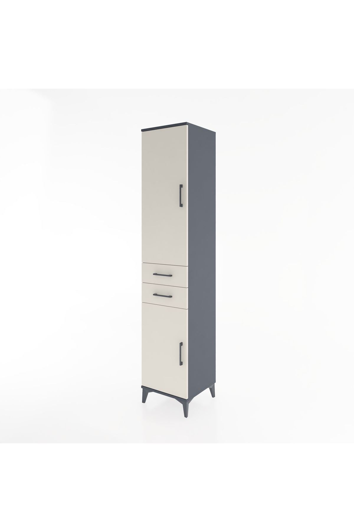 Hyperion Dolap 4 Raflı 2 Çekmeceli 2 Kapaklı 44x44x221 Antrasit-Aytaşı