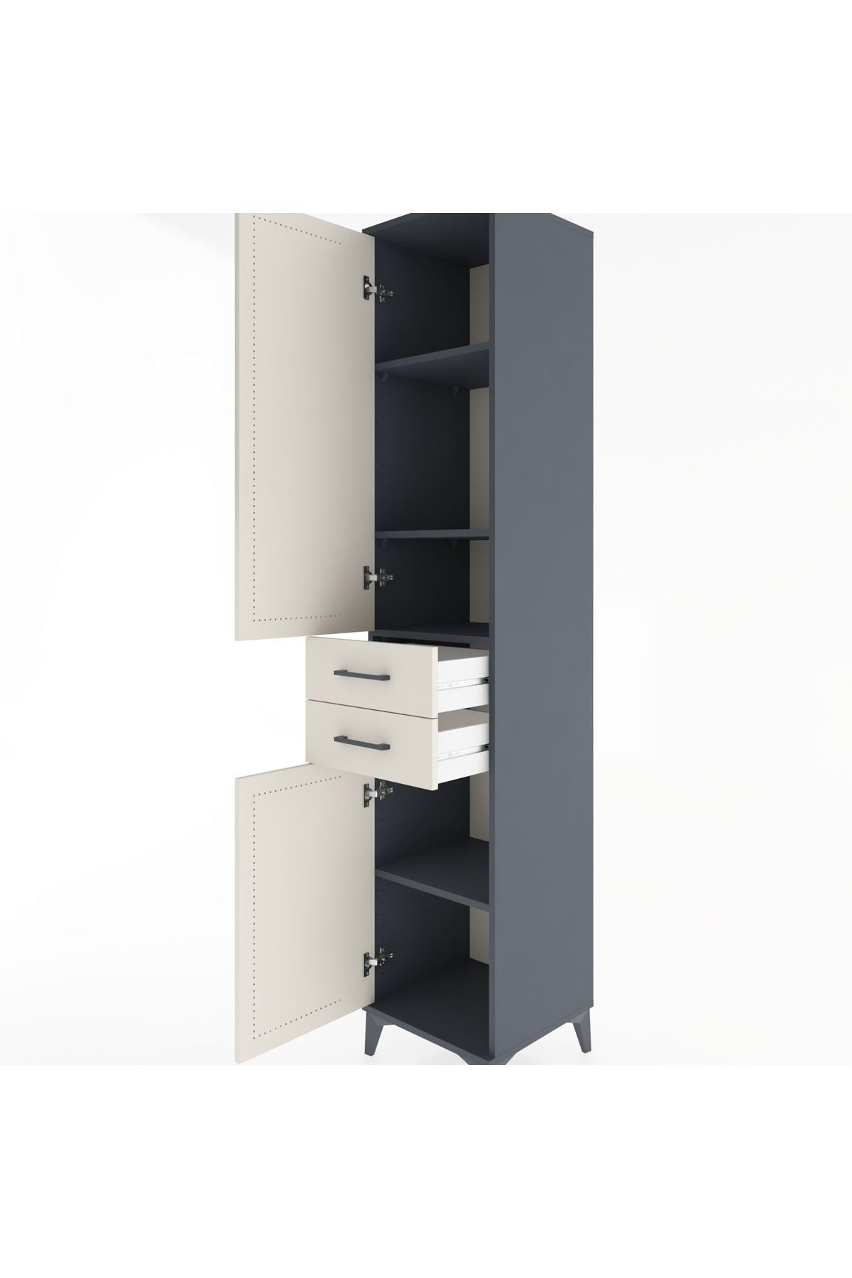 Hyperion Dolap 4 Raflı 2 Çekmeceli 2 Kapaklı 44x44x221 Antrasit-Aytaşı
