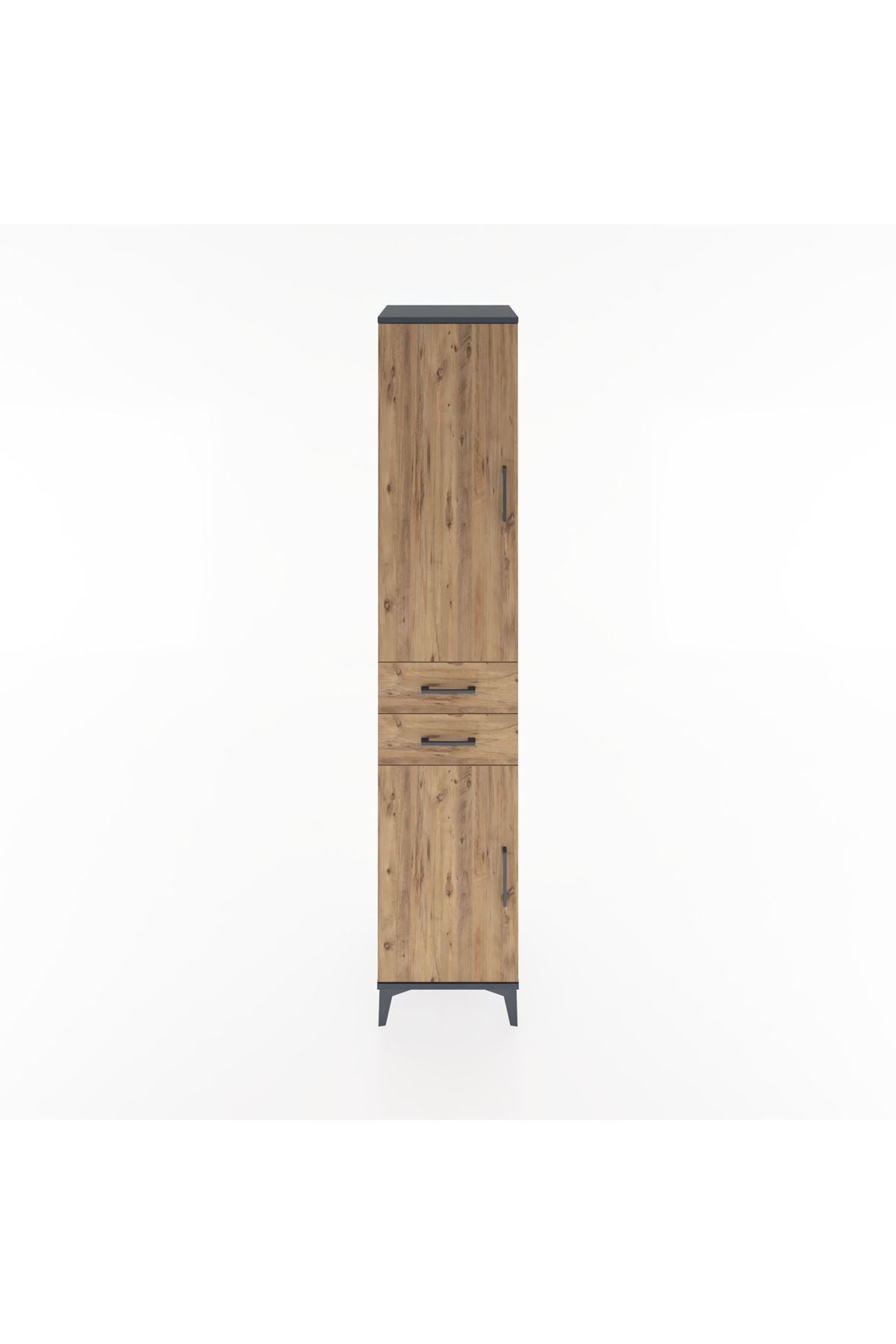 Hyperion Dolap 4 Raflı 2 Çekmeceli 2 Kapaklı 44x44x221 Antrasit-Çam