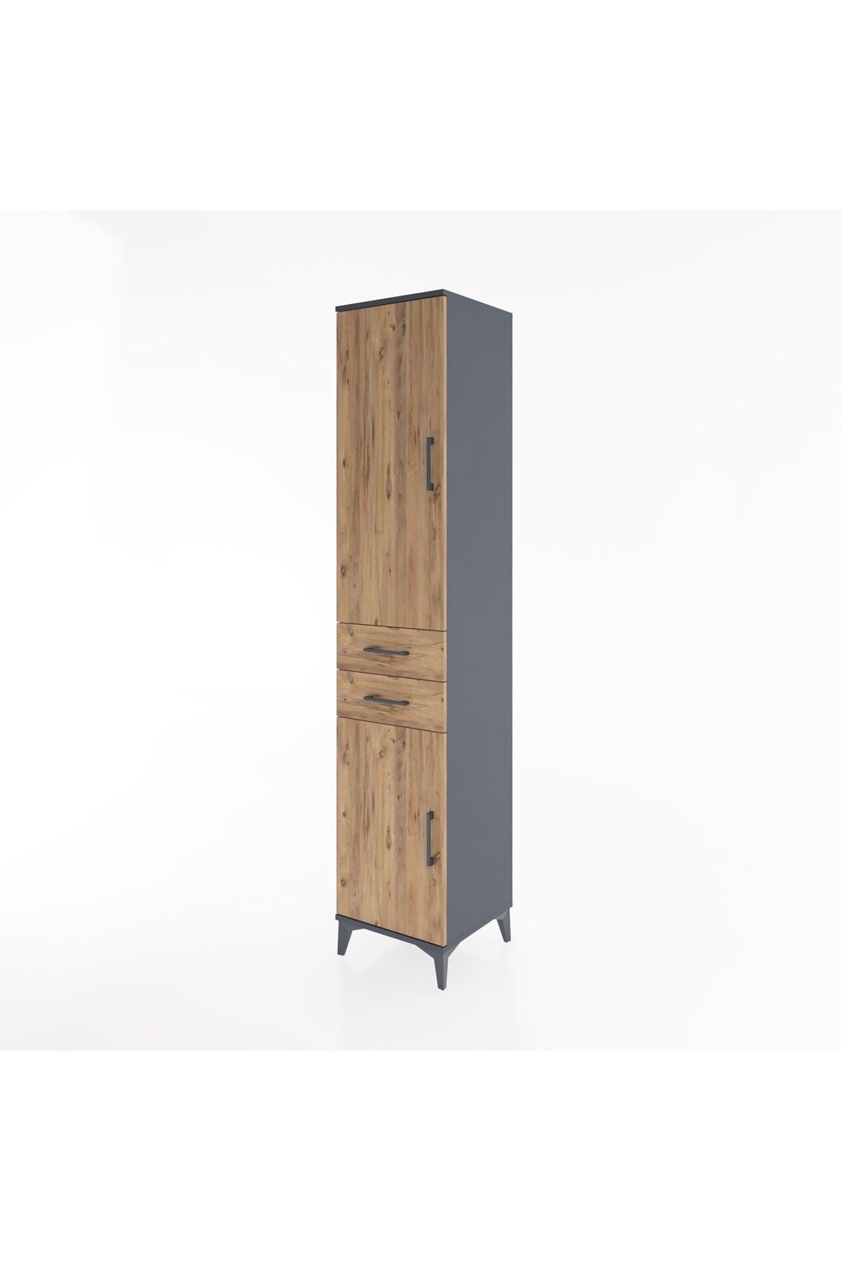 Hyperion Dolap 4 Raflı 2 Çekmeceli 2 Kapaklı 44x44x221 Antrasit-Çam