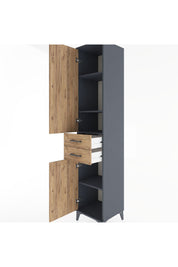 Hyperion Dolap 4 Raflı 2 Çekmeceli 2 Kapaklı 44x44x221 Antrasit-Çam