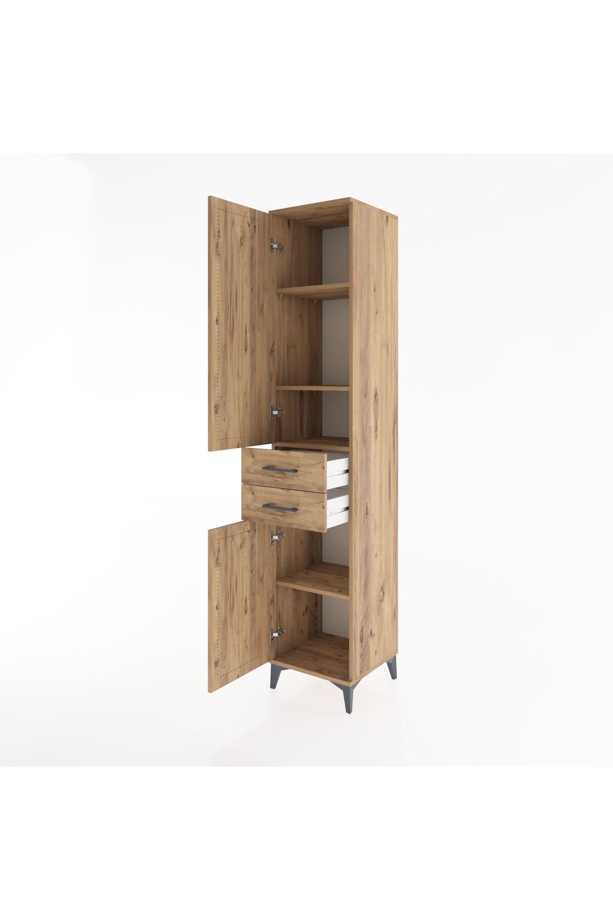 Hyperion Dolap 4 Raflı 2 Çekmeceli 2 Kapaklı 44x44x221 Çam-Çam