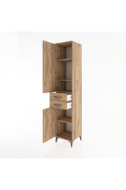 Hyperion Dolap 4 Raflı 2 Çekmeceli 2 Kapaklı 44x44x221 Çam-Çam