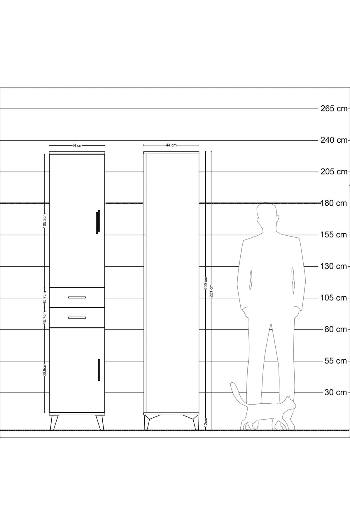 Hyperion Dolap 4 Raflı 2 Çekmeceli 2 Kapaklı 44x44x221 Çam-Çam