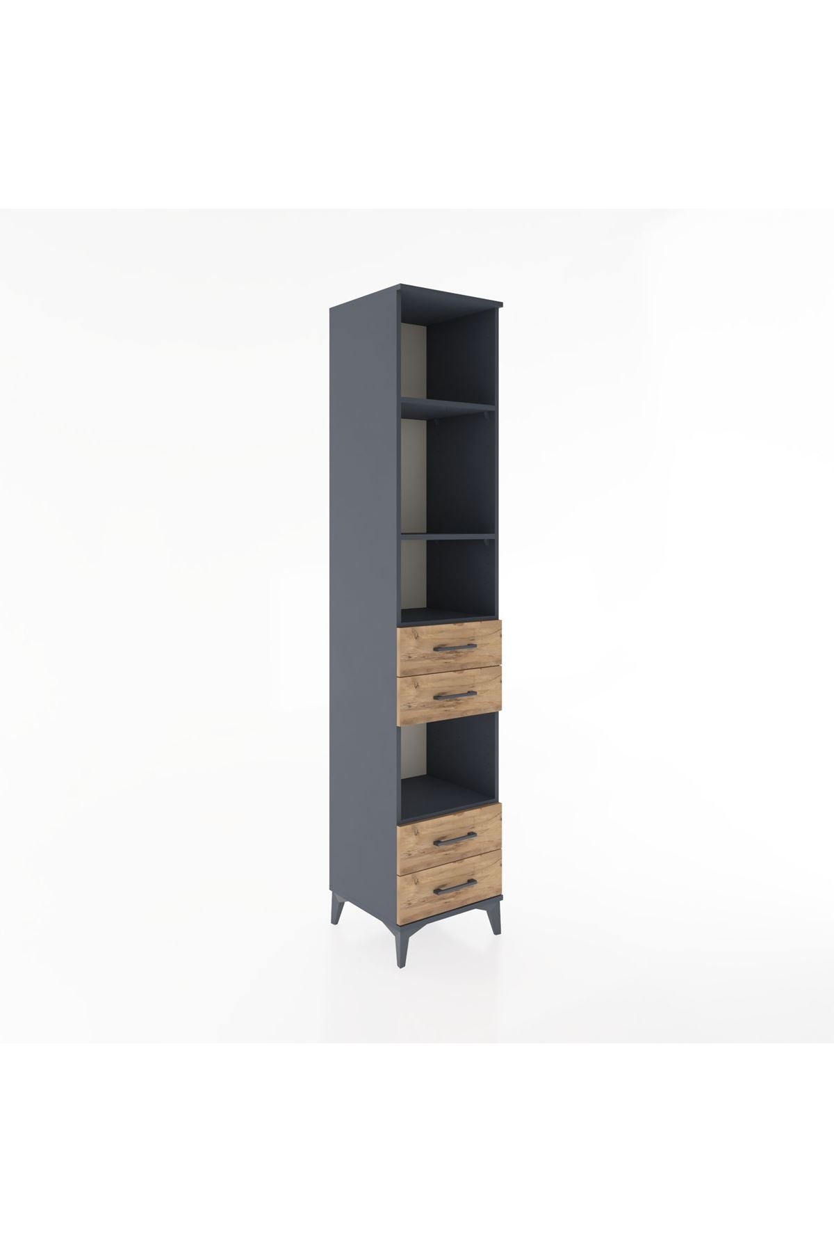 Hyperion Dolap 4 Raflı 4 Çekmeceli 44x44x221 Antrasit-Çam