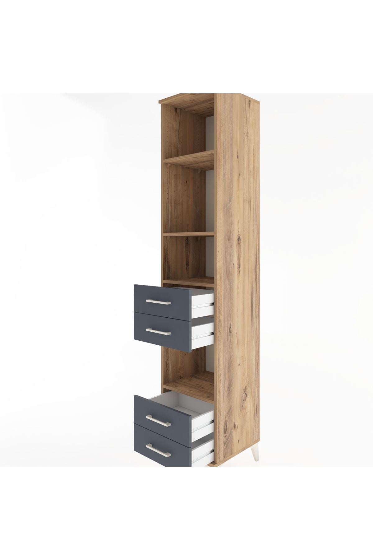 Hyperion Dolap 4 Raflı 4 Çekmeceli 44x44x221 Çam-Antrasit