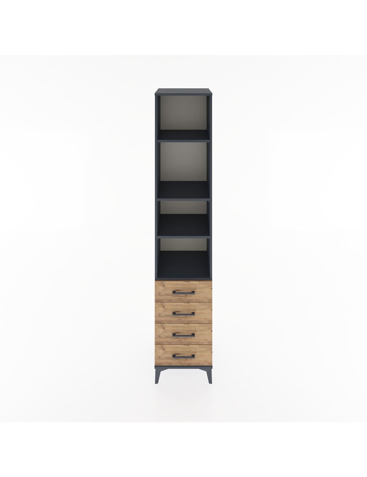 Hyperion Dolap 4 Raflı 4 Çekmeceli 44x44x221 Antrasit-Çam