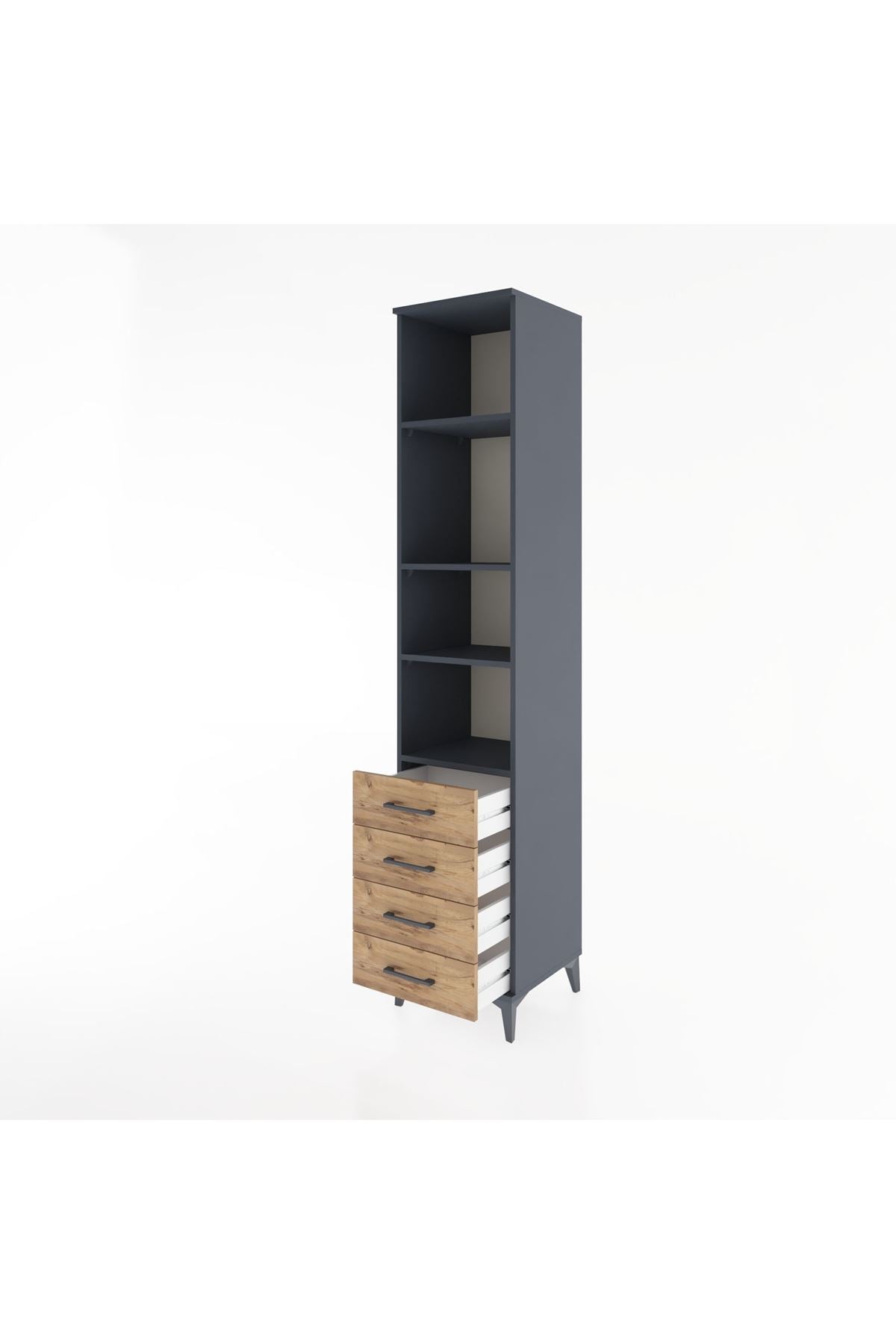 Hyperion Dolap 4 Raflı 4 Çekmeceli 44x44x221 Antrasit-Çam