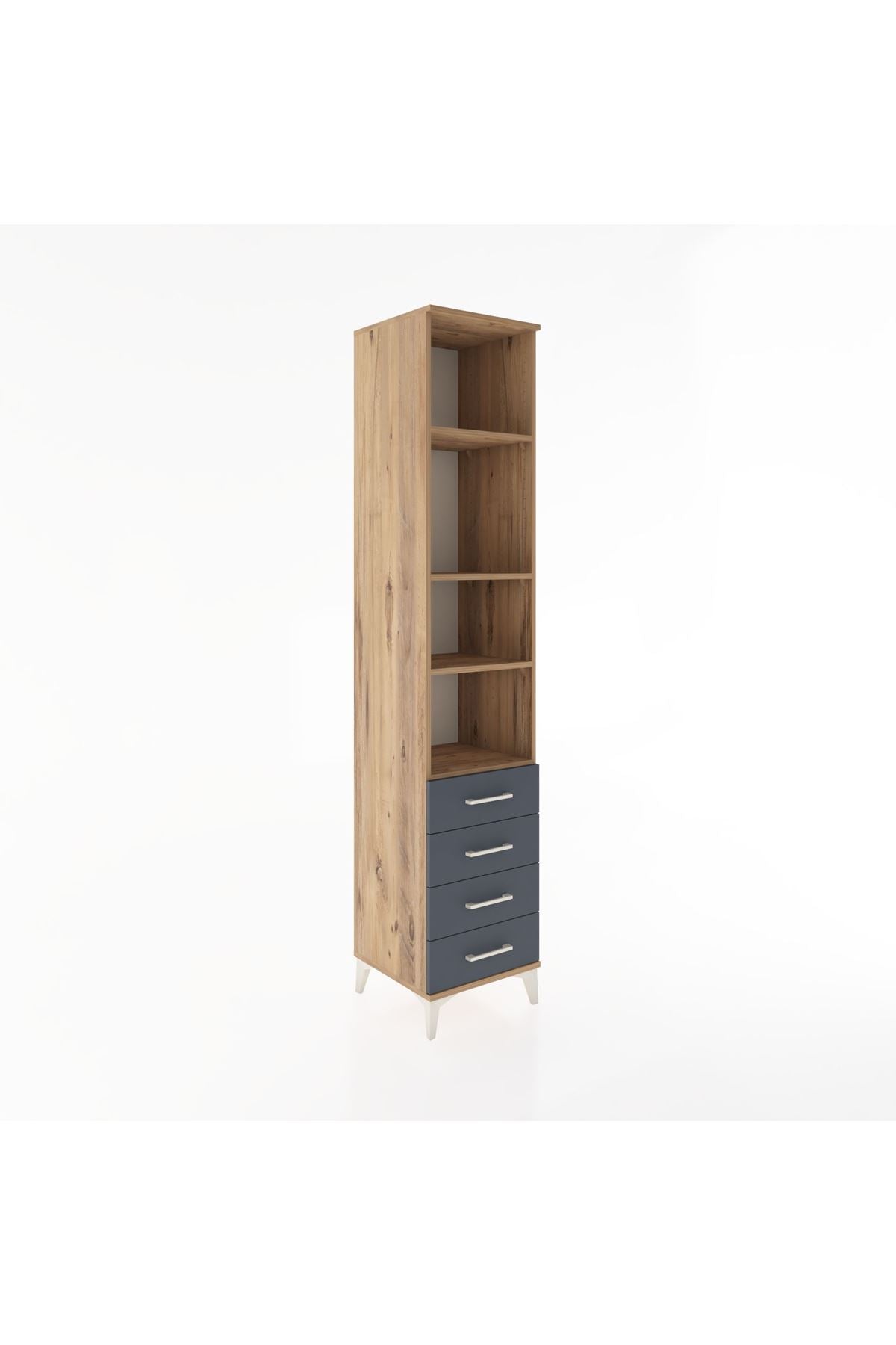 Hyperion Dolap 4 Raflı 4 Çekmeceli 44x44x221 Çam-Antrasit