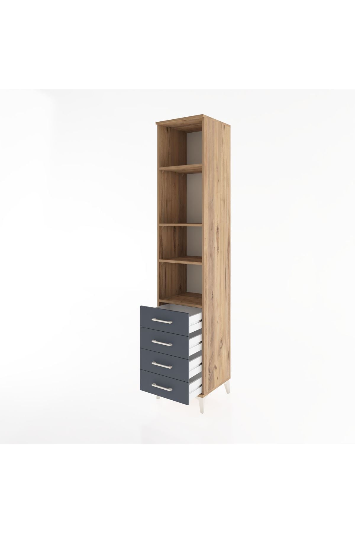 Hyperion Dolap 4 Raflı 4 Çekmeceli 44x44x221 Çam-Antrasit