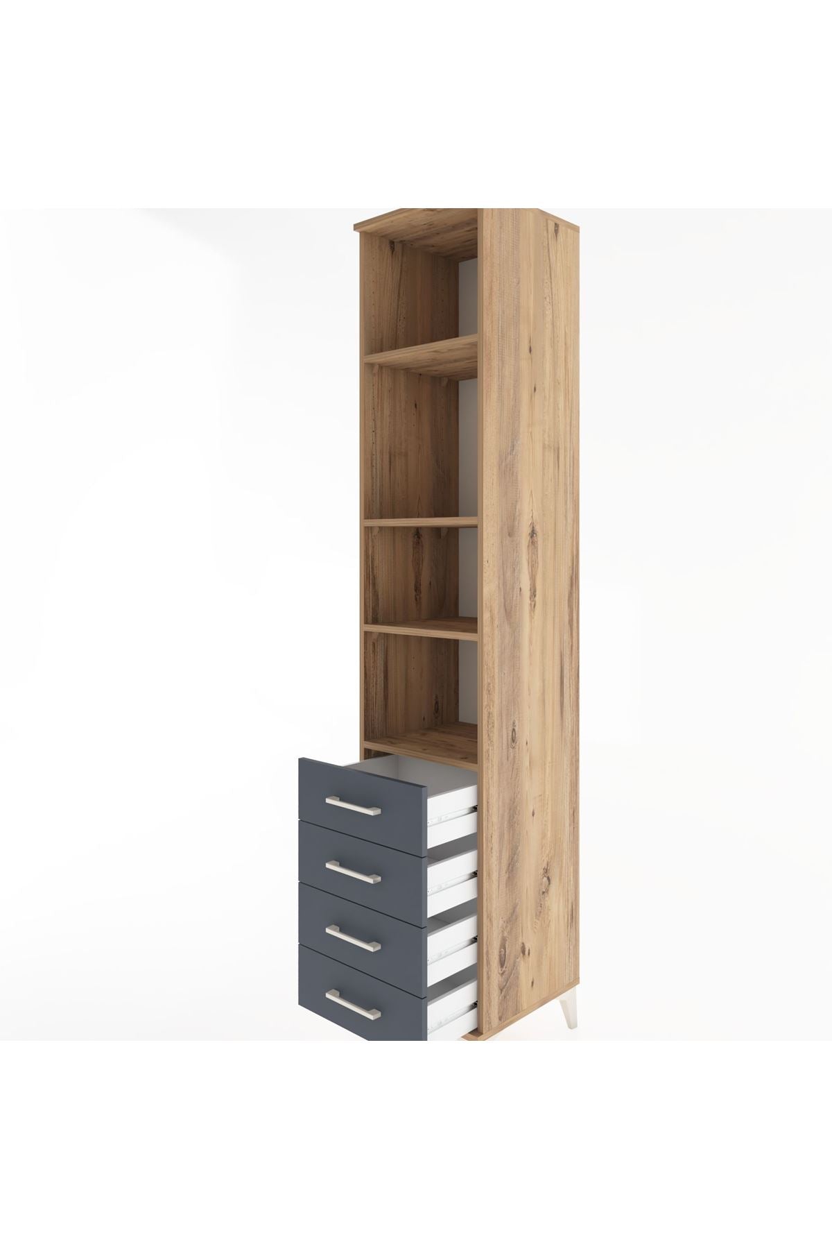 Hyperion Dolap 4 Raflı 4 Çekmeceli 44x44x221 Çam-Antrasit