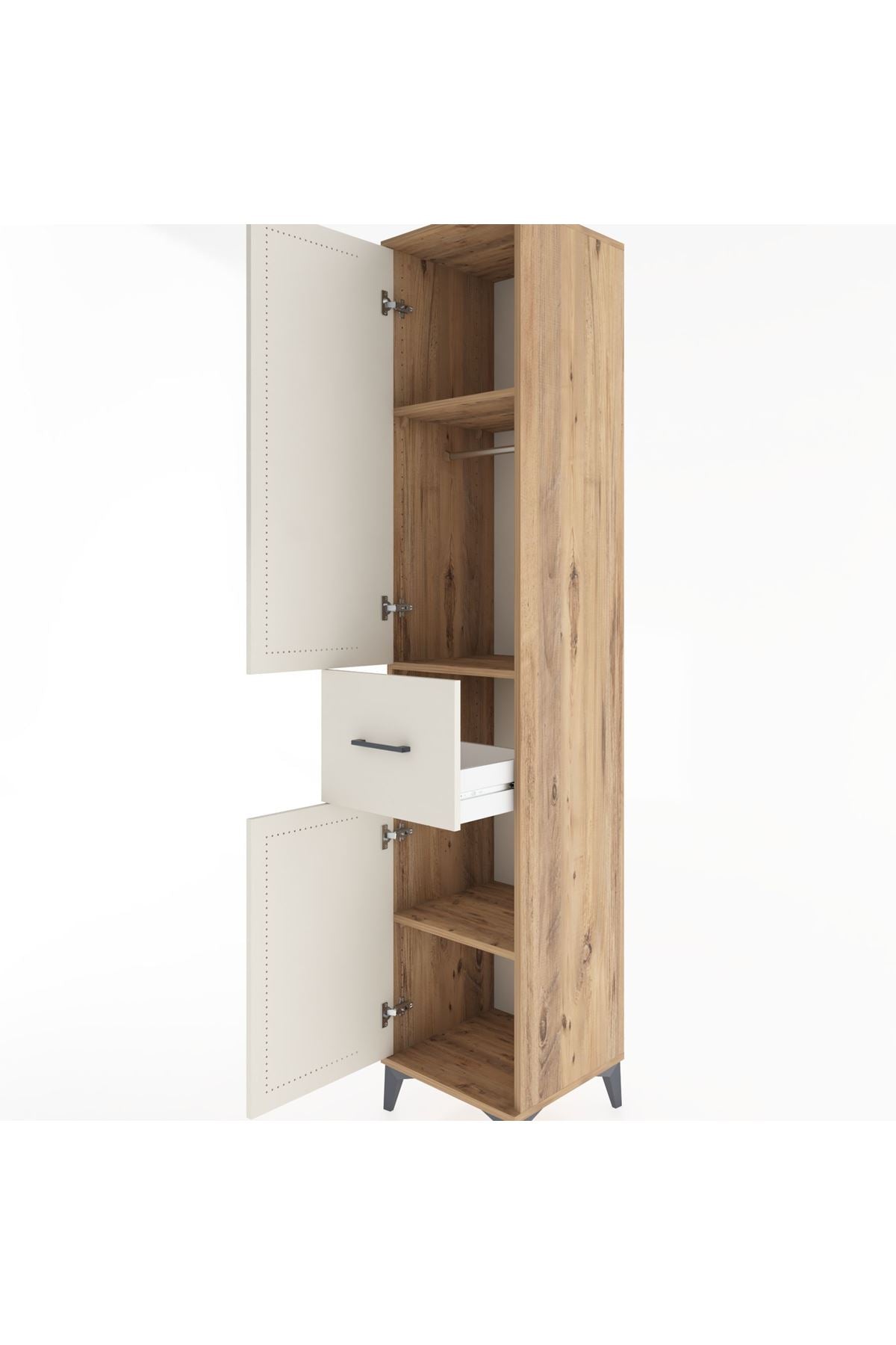 Hyperion Dolap 3 Raflı Tek Çekmeceli Tek Askılı 44x44x221 Çam-Aytaşı