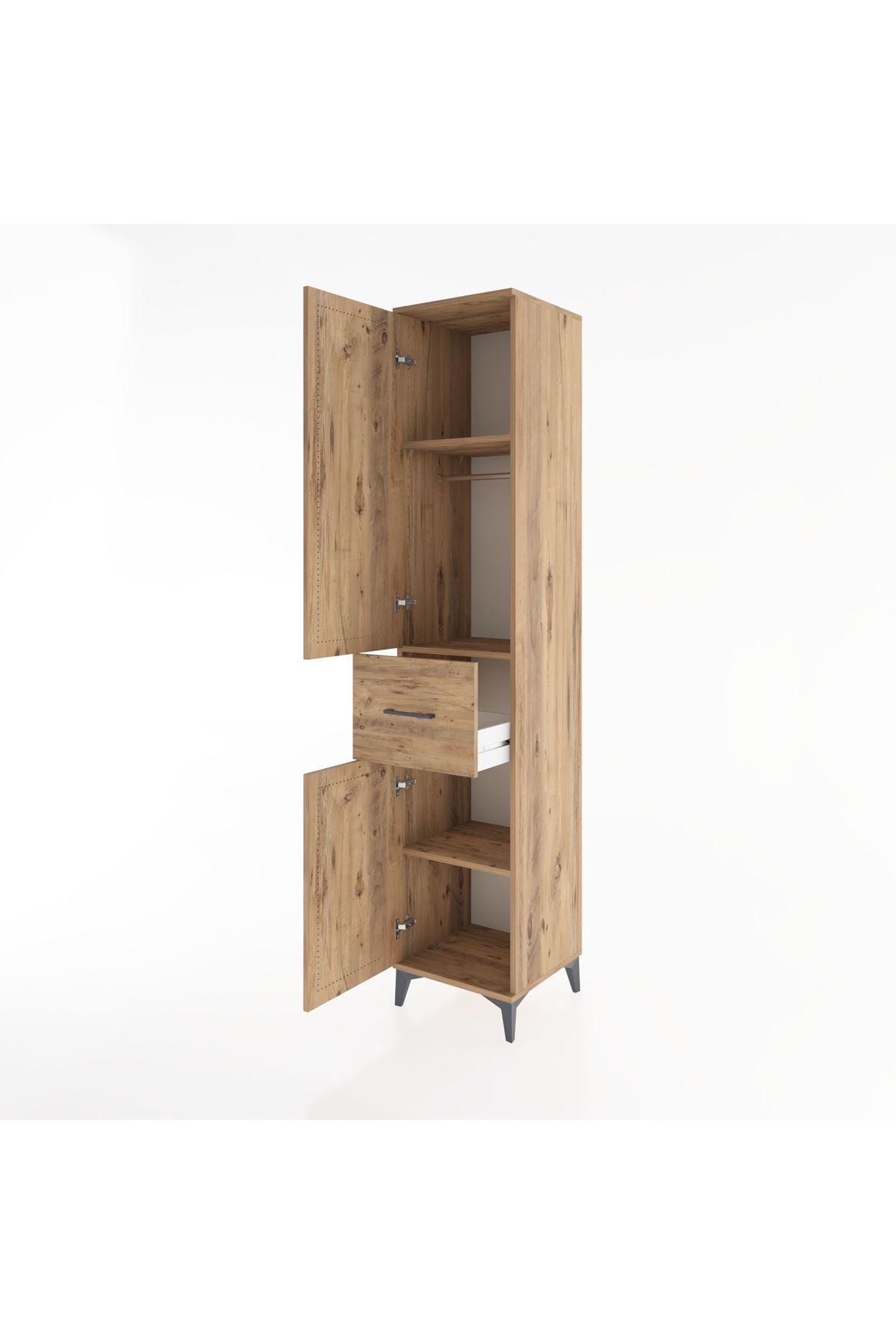 Hyperion Dolap 3 Raflı Tek Çekmeceli Tek Askılı 44x44x221 Çam-Çam