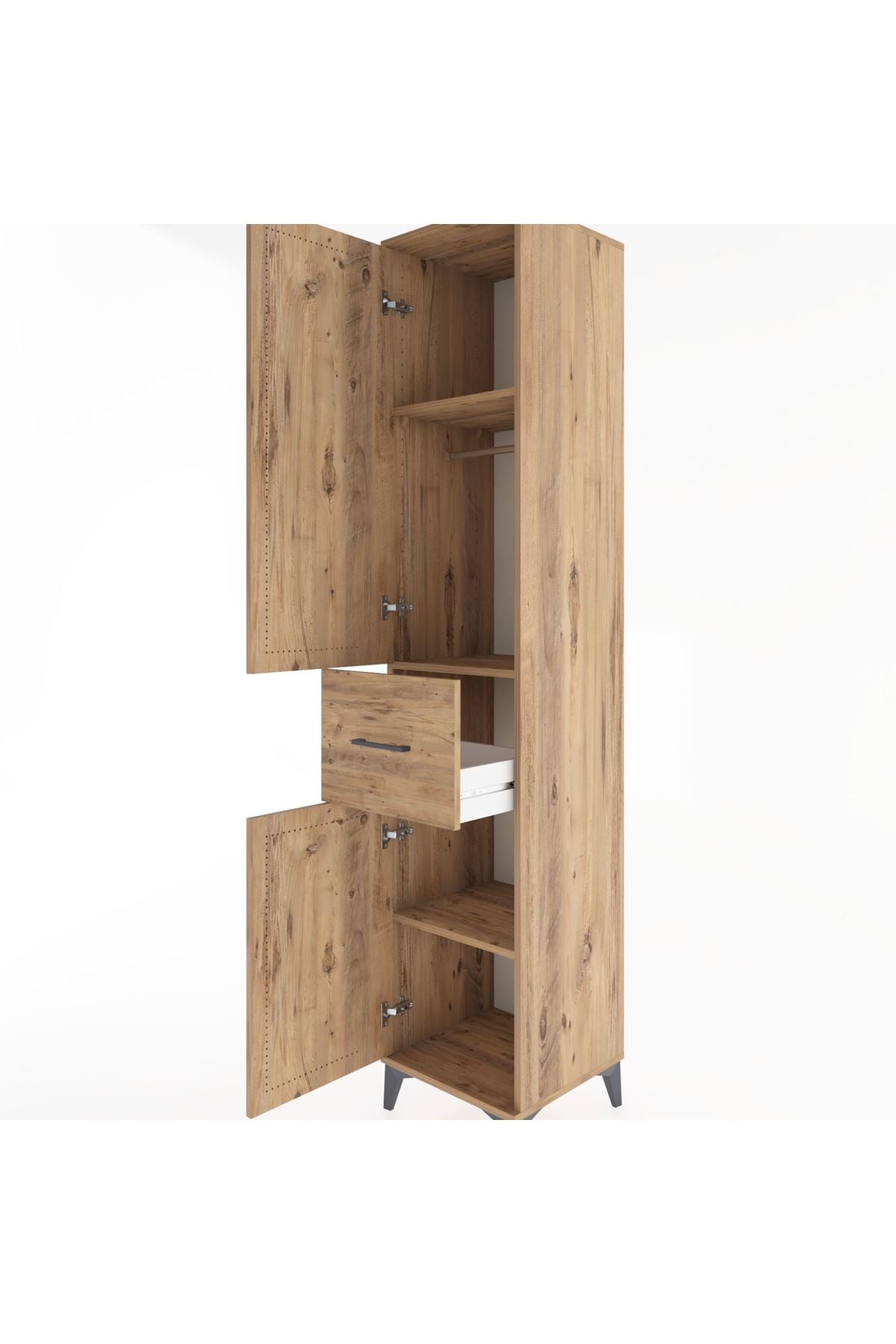 Hyperion Dolap 3 Raflı Tek Çekmeceli Tek Askılı 44x44x221 Çam-Çam