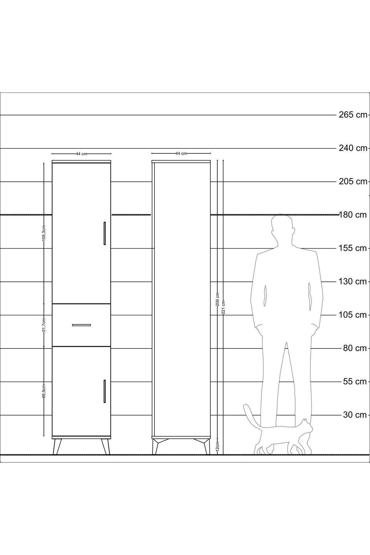Hyperion Dolap 3 Raflı Tek Çekmeceli Tek Askılı 44x44x221 Çam-Çam