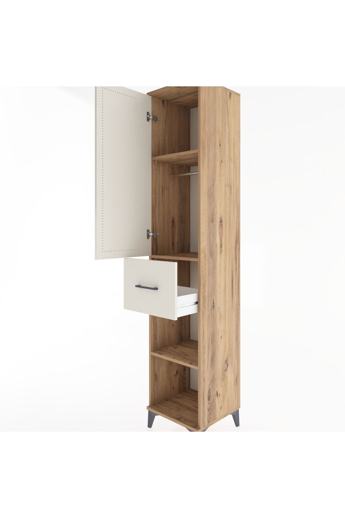 Hyperion Dolap 3 Raflı Tek Çekmeceli Tek Askılı 44x44x221 Çam-Aytaşı