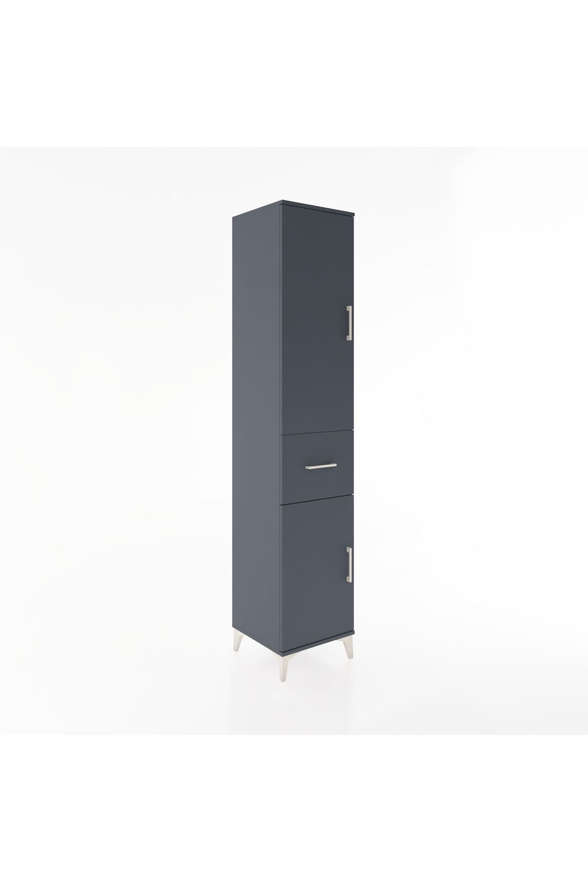 Hyperion Dolap 4 Raflı Tek Çekmeceli 2 Kapaklı 44x44x221 Antrasit-Antrasit