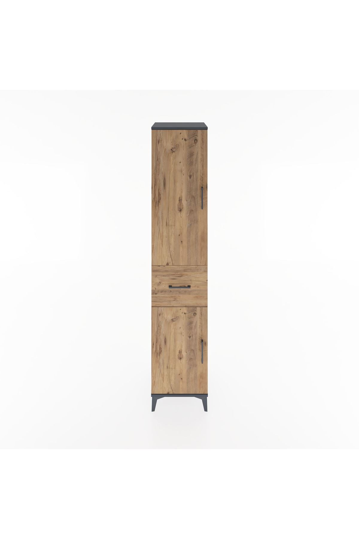 Hyperion Dolap 4 Raflı Tek Çekmeceli 2 Kapaklı 44x44x221 Antrasit-Çam