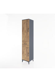 Hyperion Dolap 4 Raflı Tek Çekmeceli 2 Kapaklı 44x44x221 Antrasit-Çam