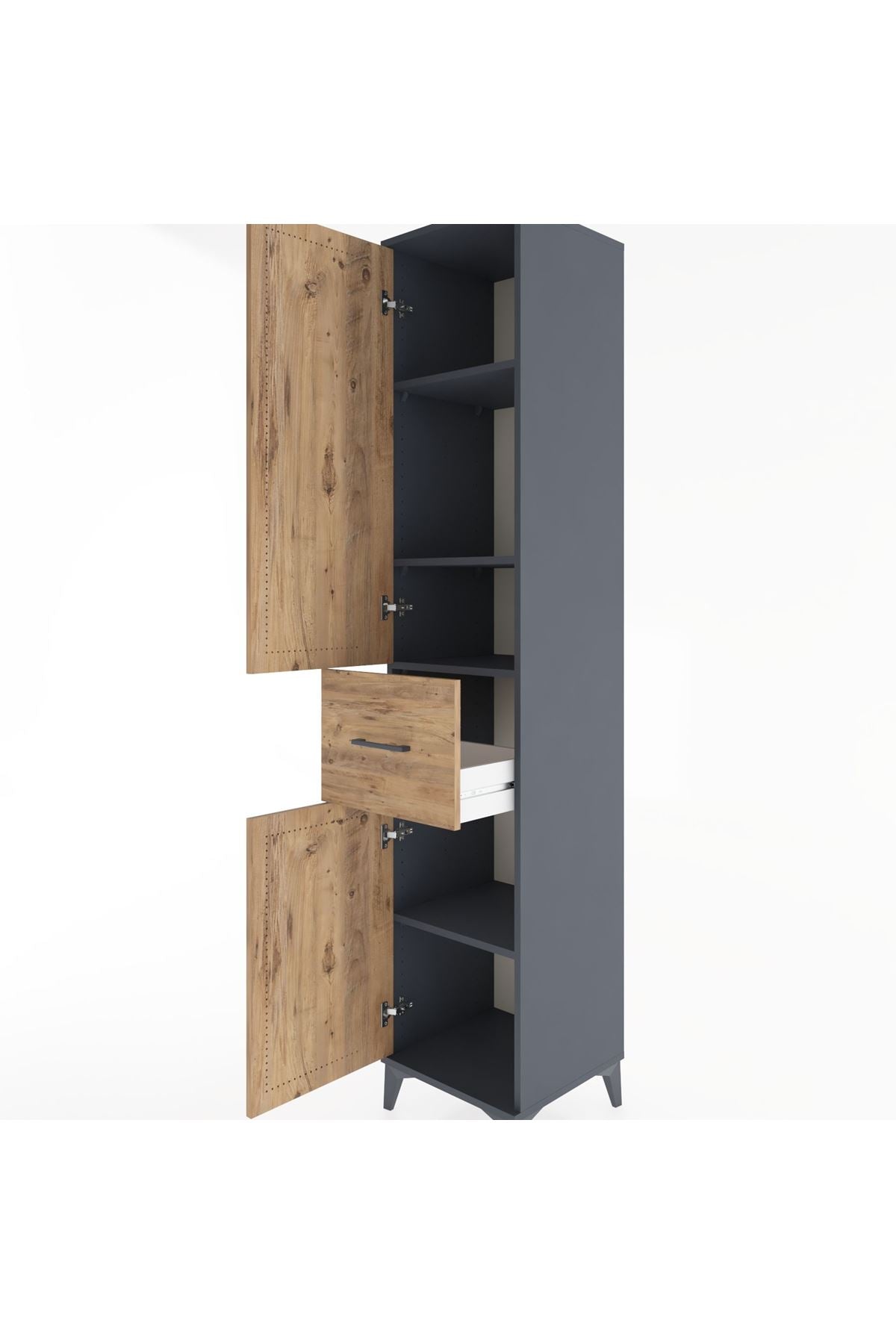 Hyperion Dolap 4 Raflı Tek Çekmeceli 2 Kapaklı 44x44x221 Antrasit-Çam