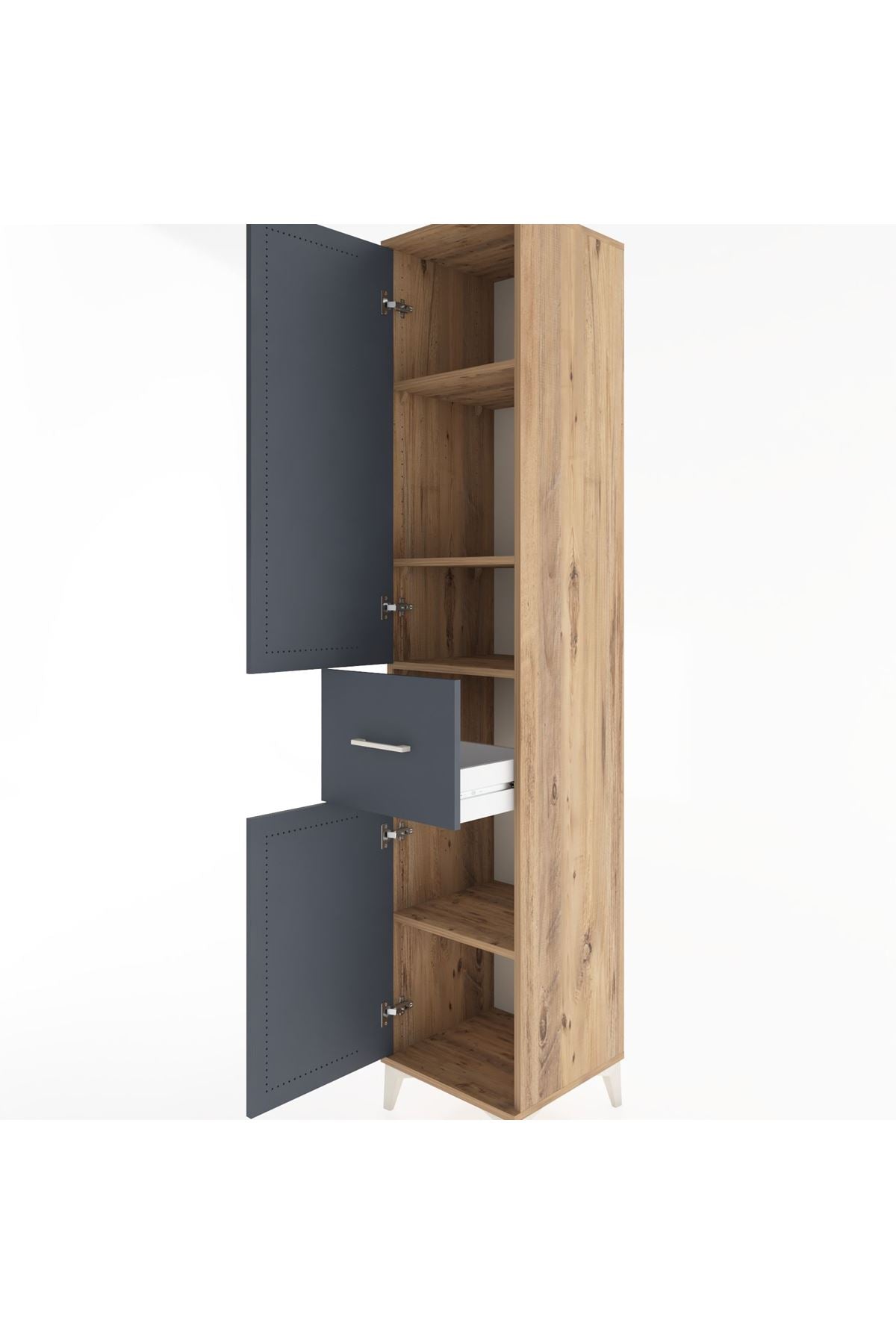 Hyperion Dolap 4 Raflı Tek Çekmeceli 2 Kapaklı 44x44x221 Çam-Antrasit