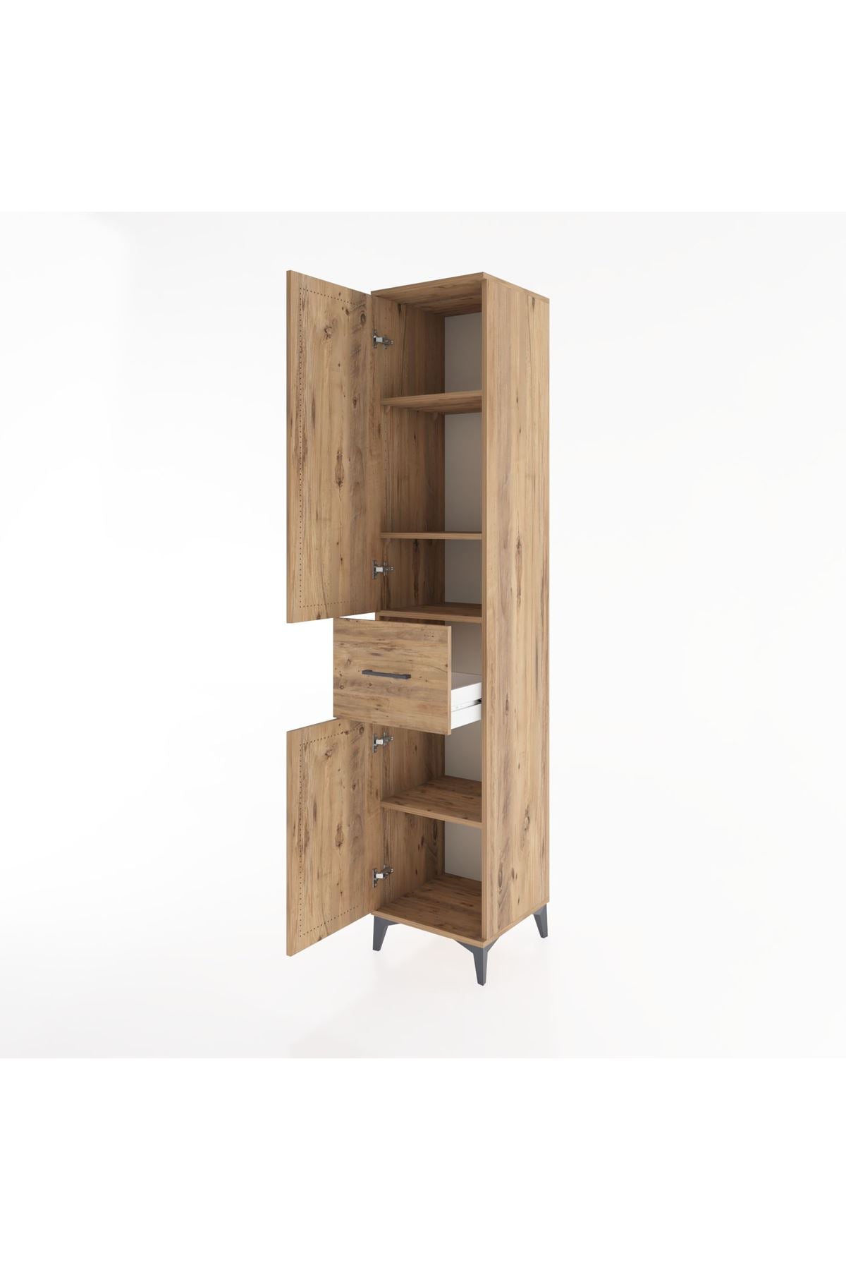 Hyperion Dolap 4 Raflı Tek Çekmeceli 2 Kapaklı 44x44x221 Çam-Çam