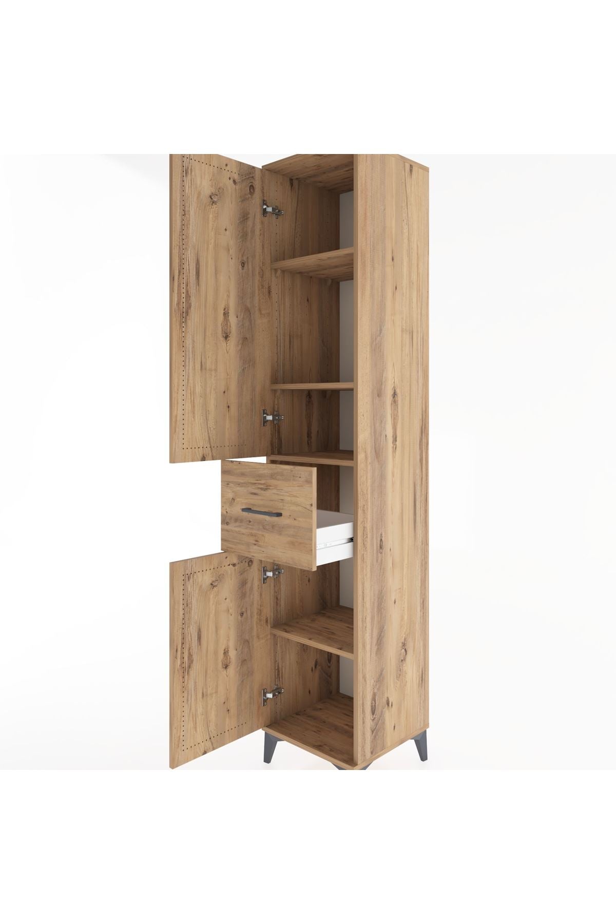 Hyperion Dolap 4 Raflı Tek Çekmeceli 2 Kapaklı 44x44x221 Çam-Çam